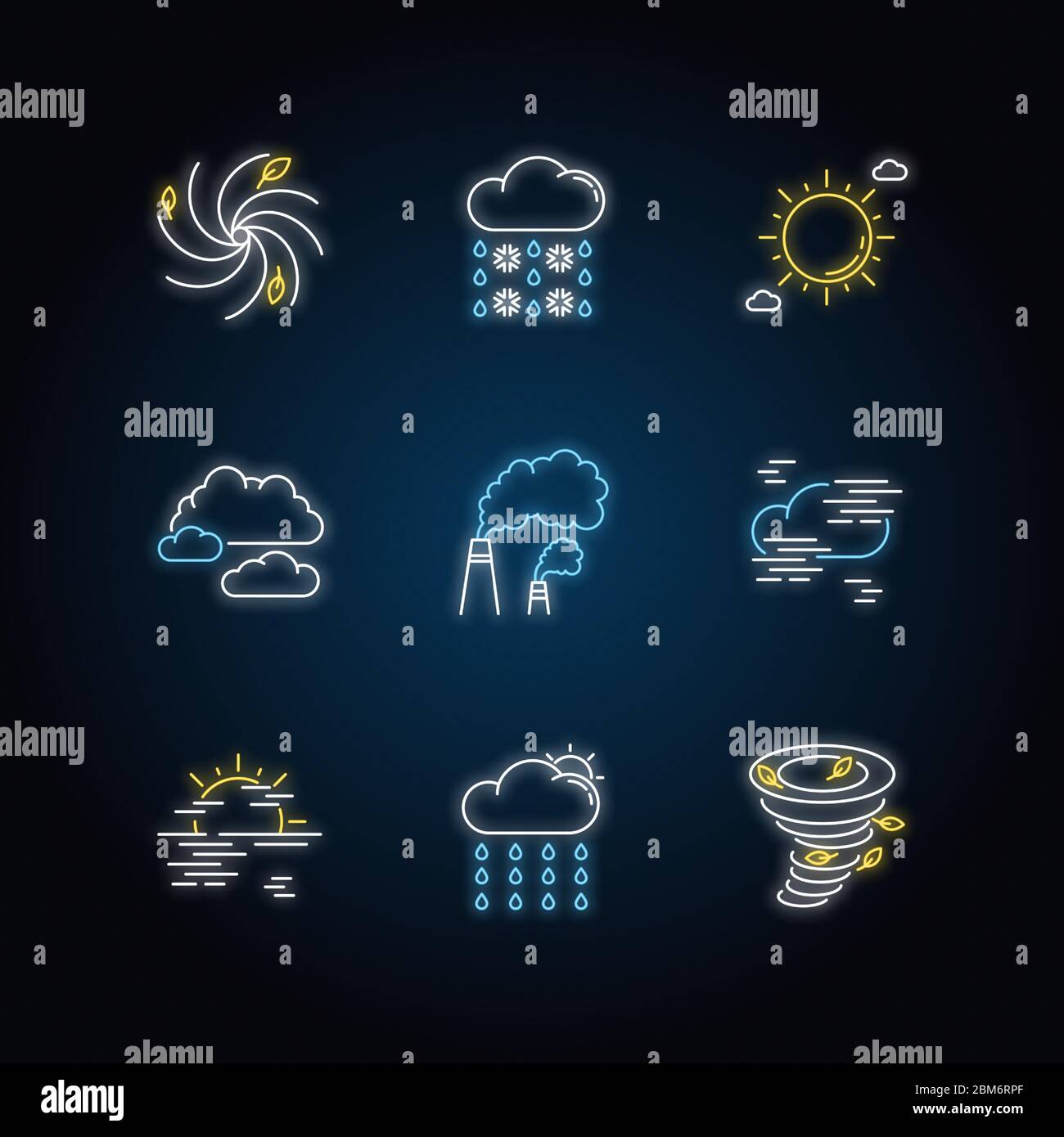 Meteorology neon light icons set Stock Vector