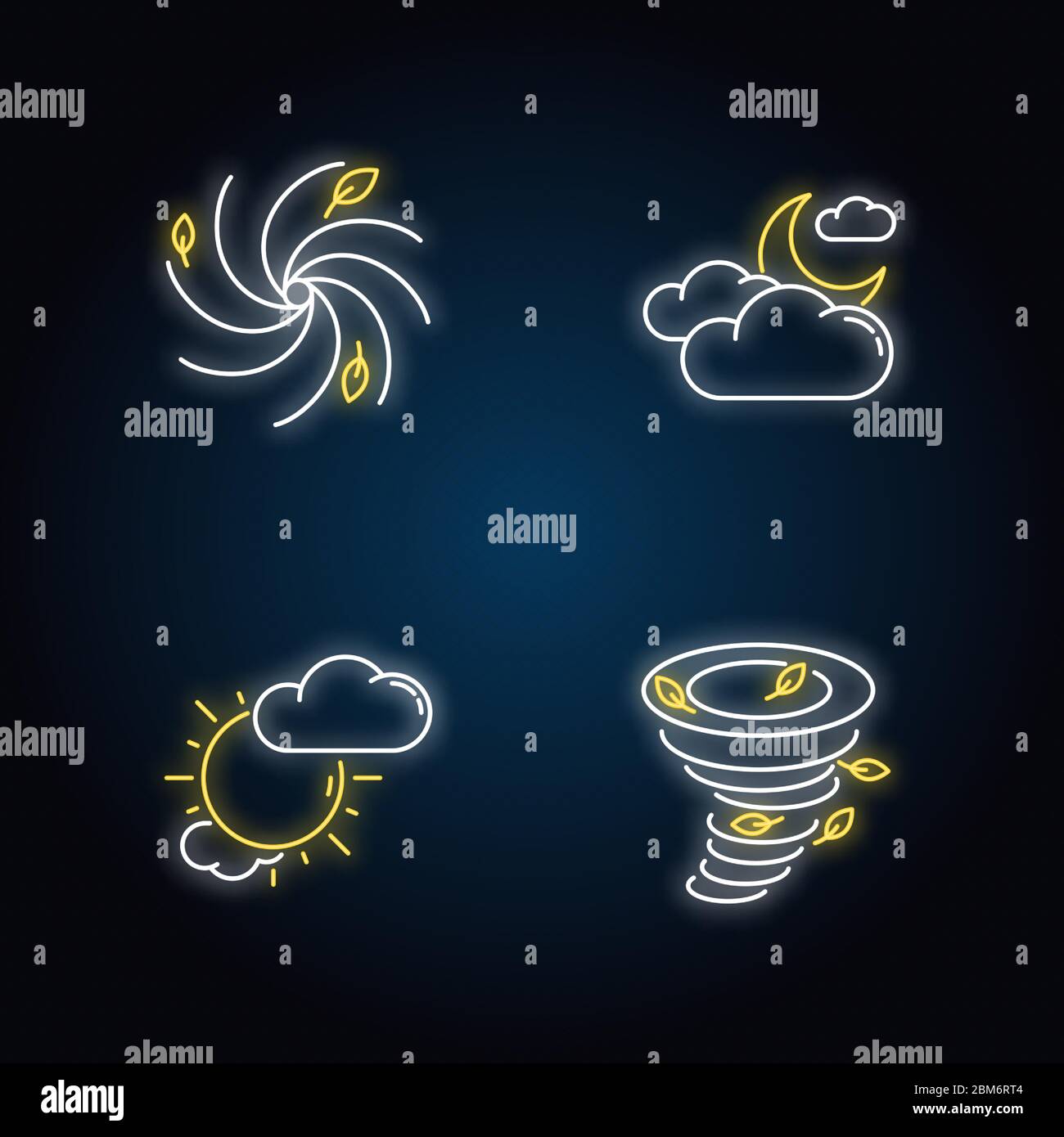 Meteorological warning neon light icons set Stock Vector