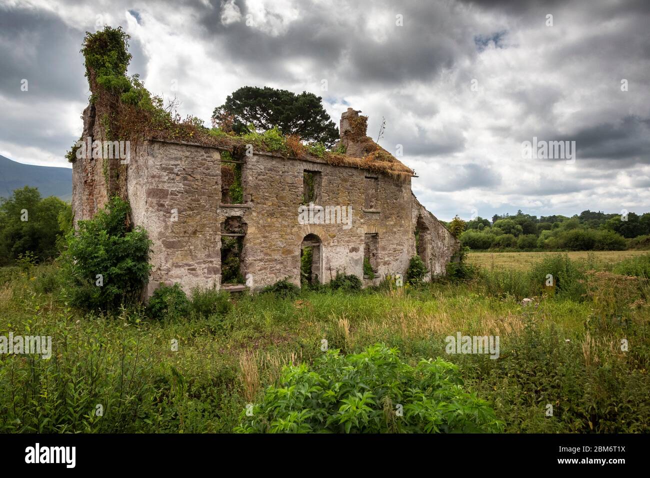 Ruins of an abandoned stone building in the countryside near 