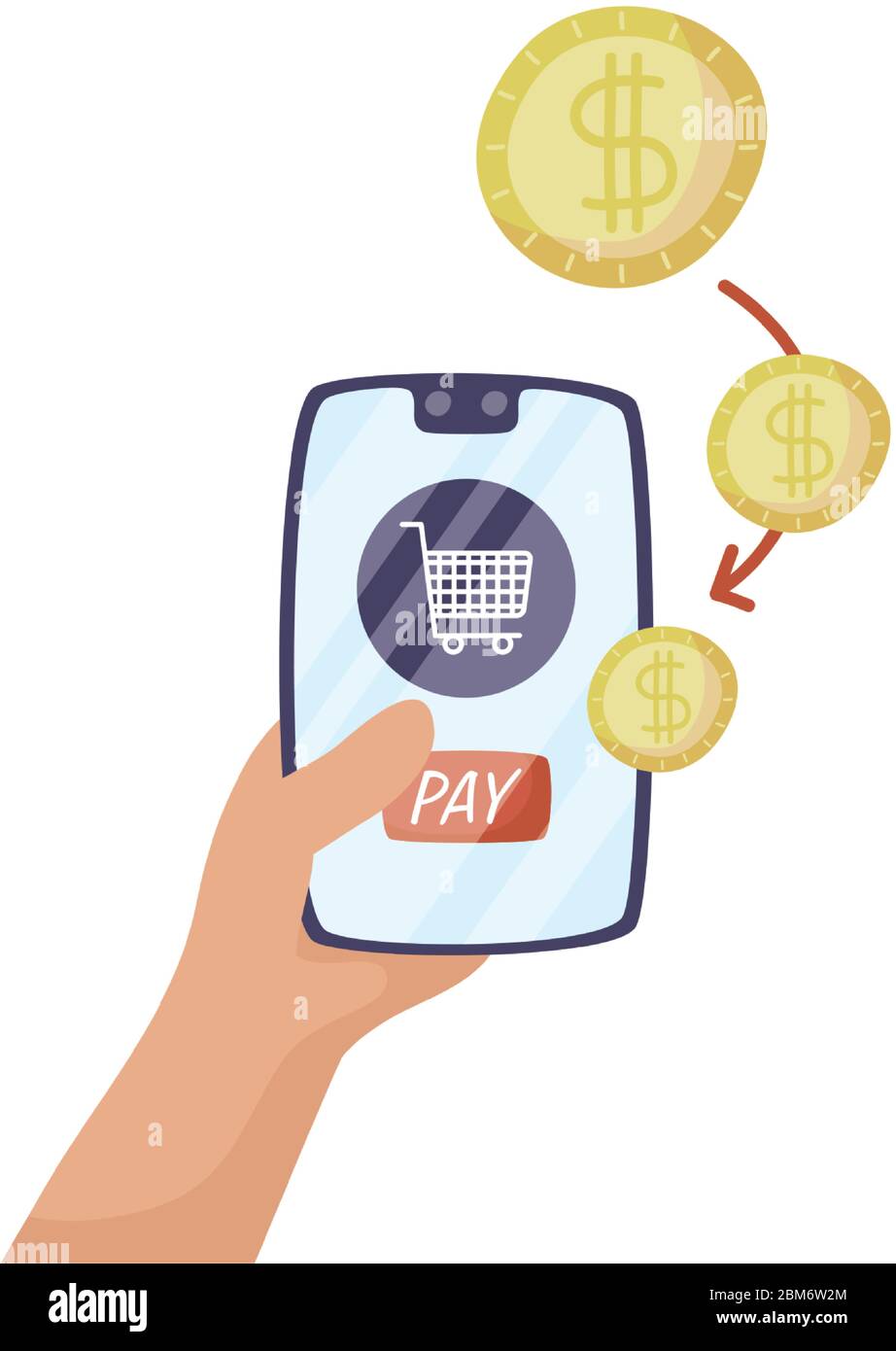 smartphone with shopping cart and coins money Stock Vector Image & Art ...