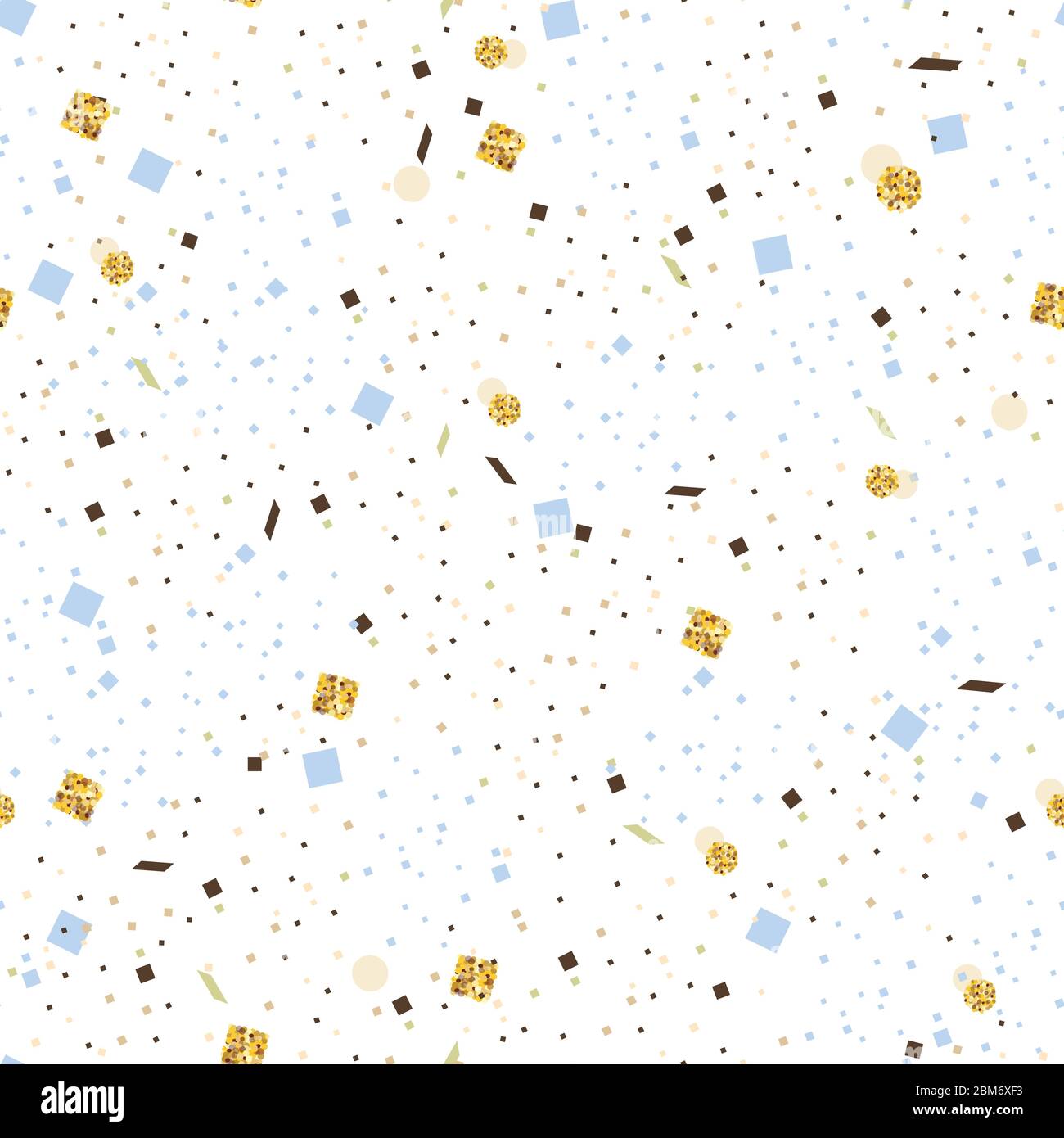 Glitter gold circle and polka dots, squares, sprinkles. Blue squares. Advertisement, birthday, t-shirt, business, baby shower, wallpaper, baby room Stock Vector