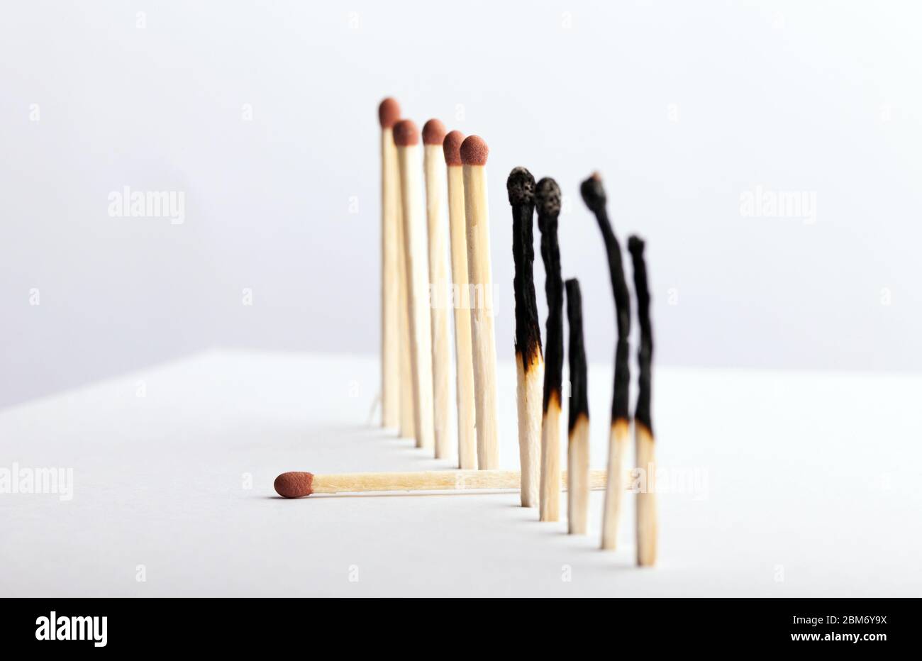Close Up One New Wooden Match Stick Standing Among Burnt Matches Stick  Stock Photo - Download Image Now - iStock