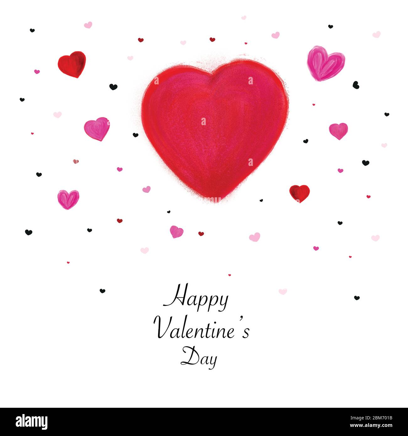Simple hand drawn pink, red heart Valentine's day greeting card. Women ...