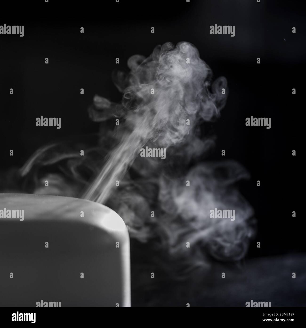 Essential oils being diffused into the air in black and white, Stock Photo