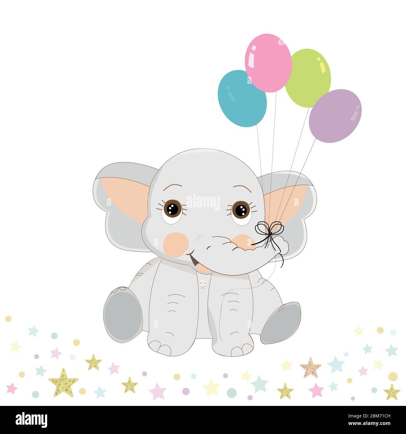 Cute Baby Elephant With Colorful Balloon First Birthday Greeting Card One Birthday Invitation Party Greeting Card Baby Shower Stock Vector Image Art Alamy