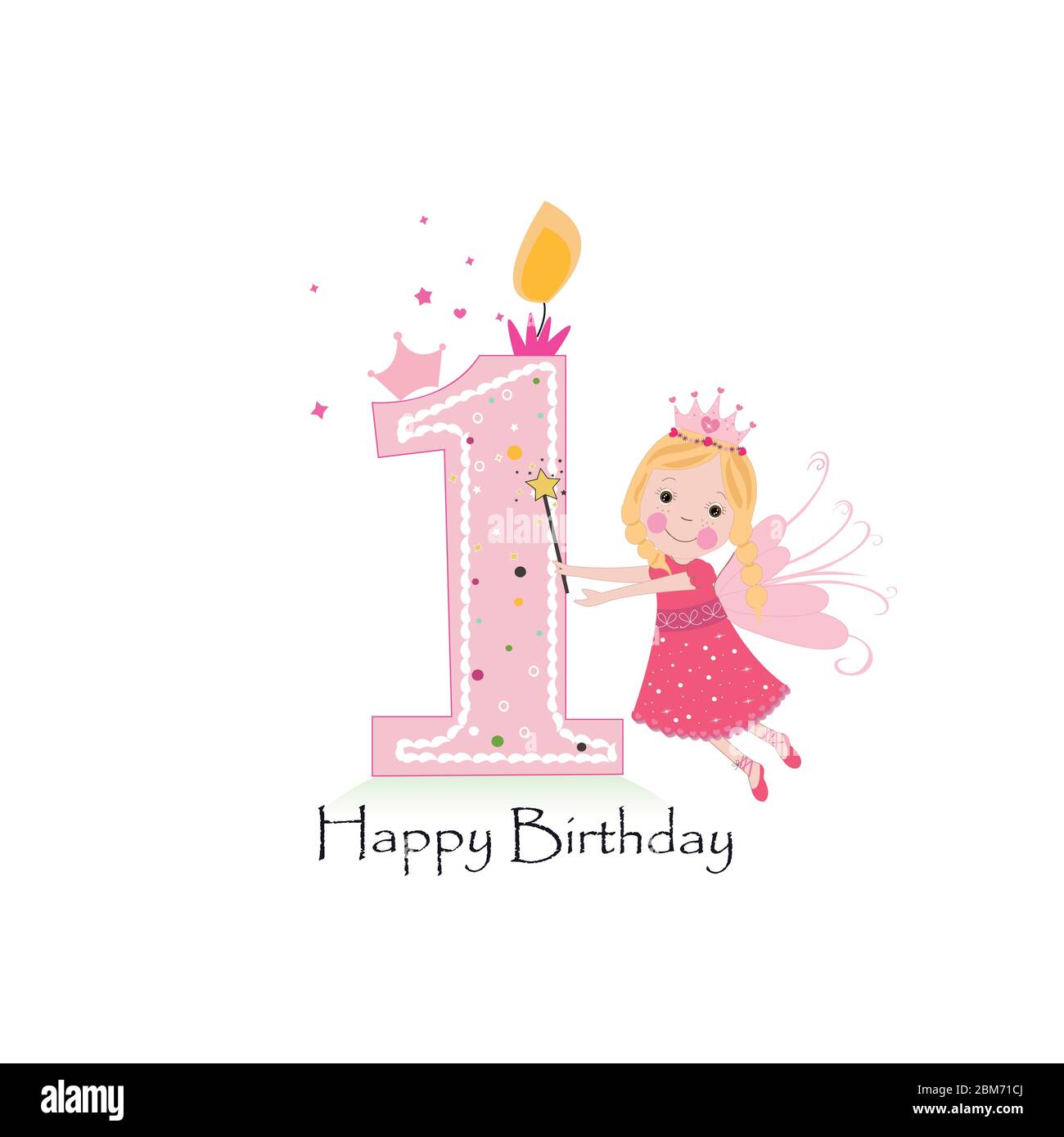 Happy first birthday candle. Baby girl greeting card with fairy tale vector background Stock Vector Image & Art - Alamy