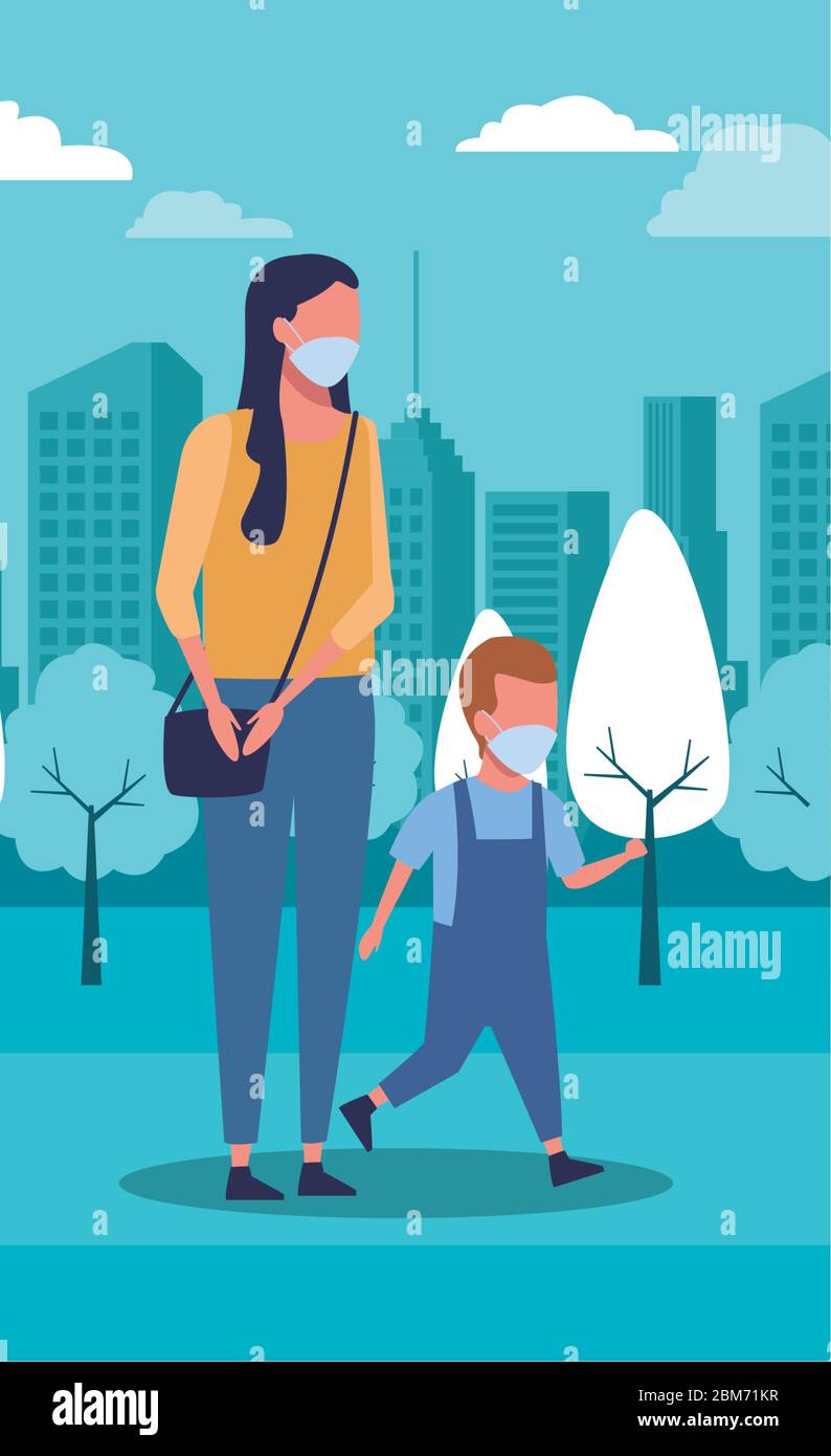 mother and son using face mask for covid19 Stock Vector Image & Art - Alamy