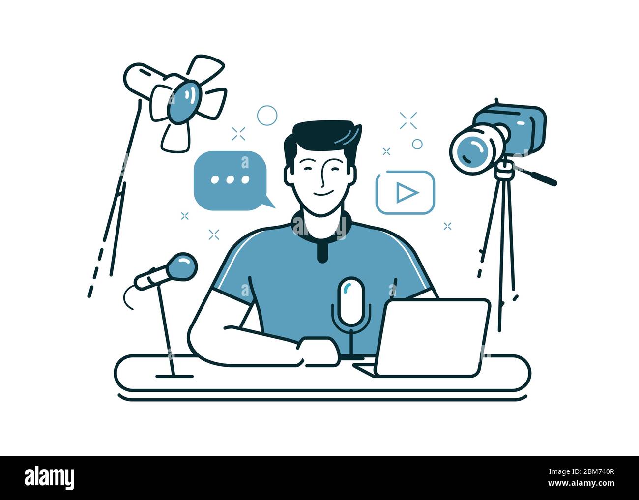 Blogging, live streaming. Video content for posting on social networks. Vector illustration Stock Vector