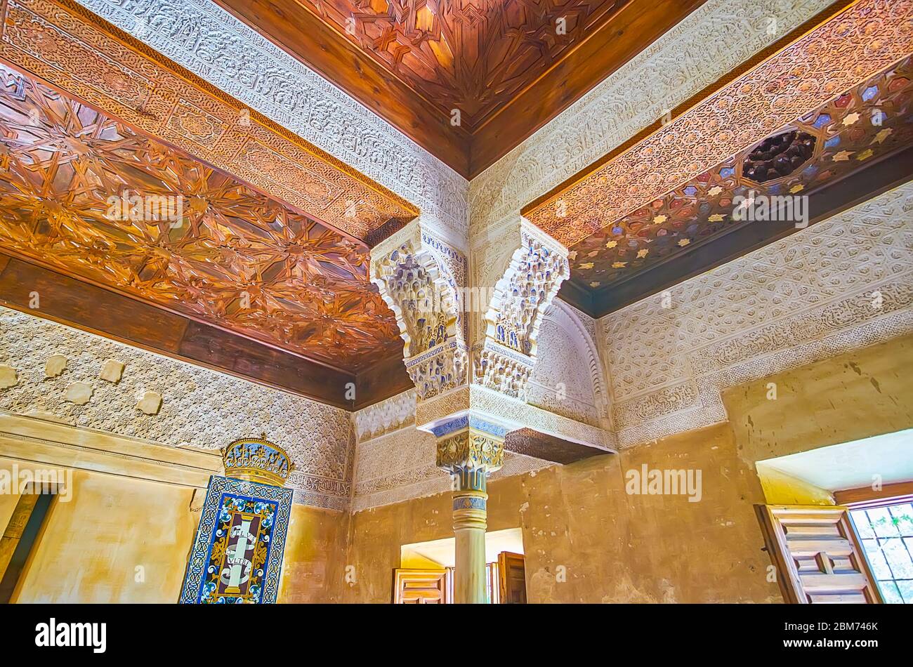 GRANADA, SPAIN - SEPTEMBER 25, 2019: The complex column capital in ...