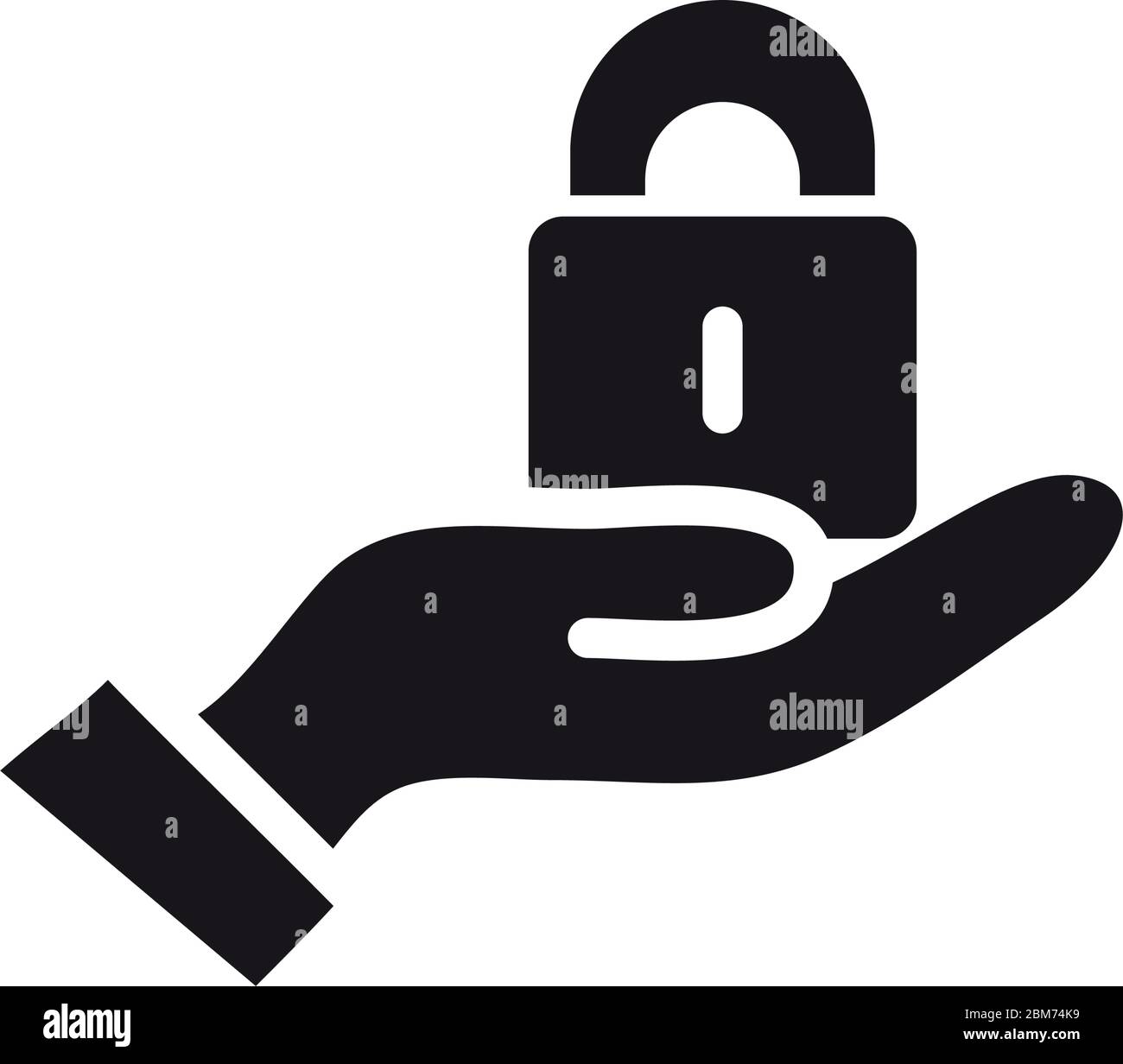 cyber security concept, hand holding a security padlock icon over white ...