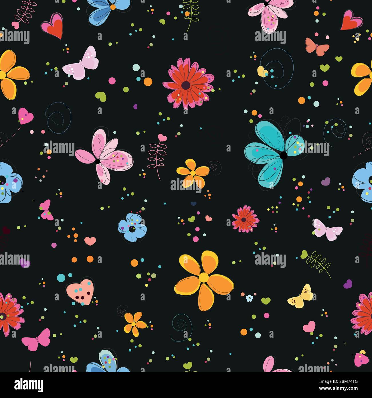 Spring Patterns With Black Floral spring and summer time seamless pattern with black background ...