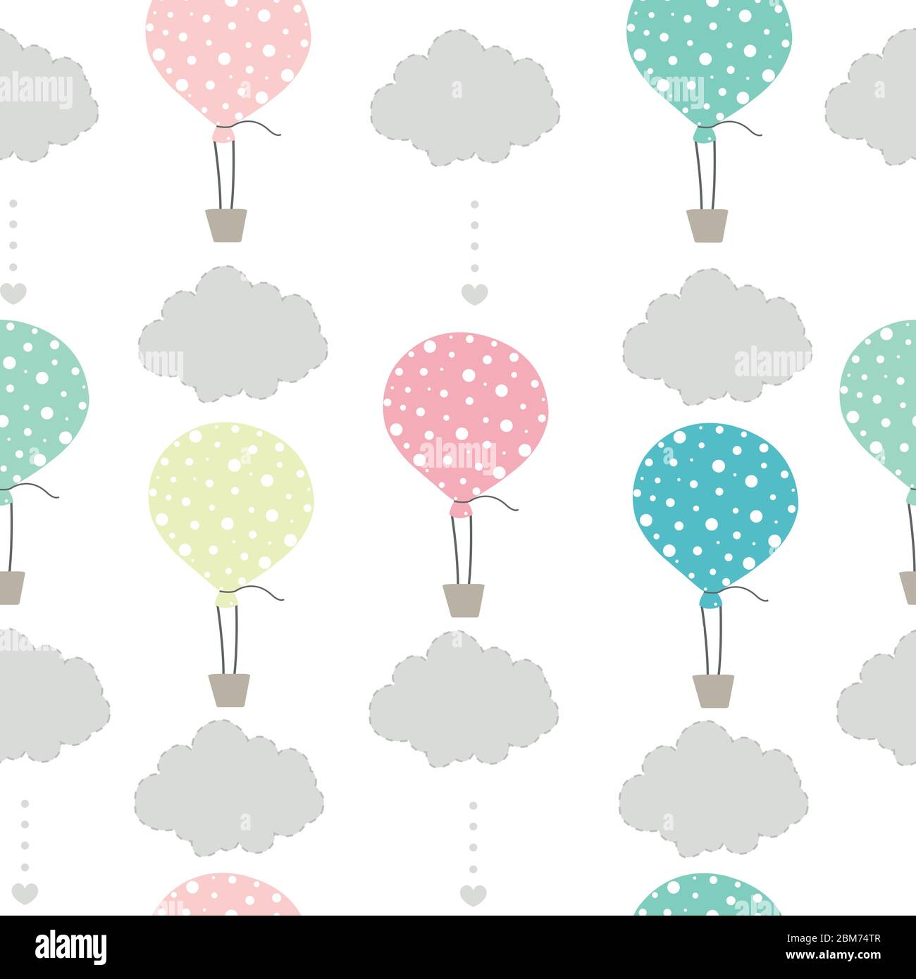 Pastel colored hot air balloon and clouds cute pattern Stock Vector