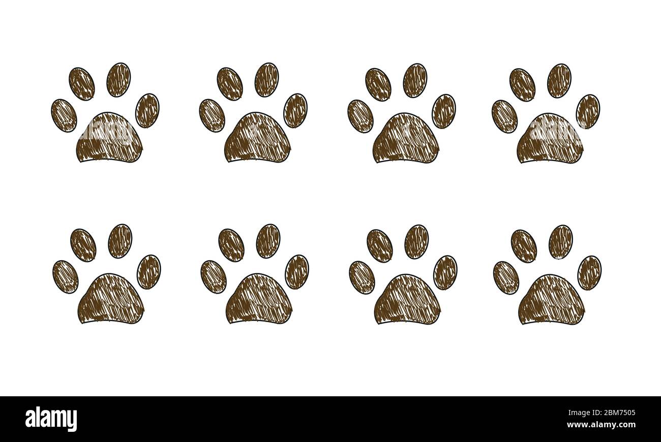 Brown colored hand drawn paw prints background Stock Vector