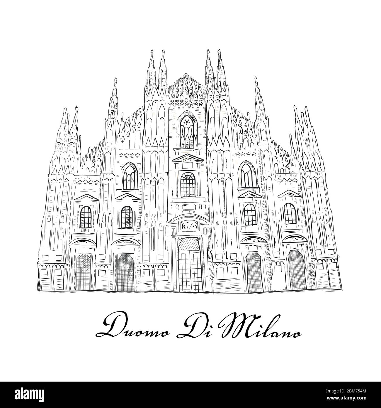 Milan, Italy. Duomo cathedral hand drawn sketch elements Stock Vector