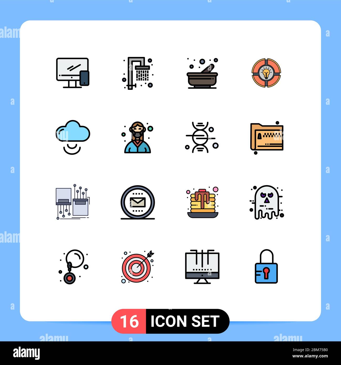 Set of 16 Modern UI Icons Symbols Signs for cloud, light, cooking, chat, bulb Editable Creative Vector Design Elements Stock Vector
