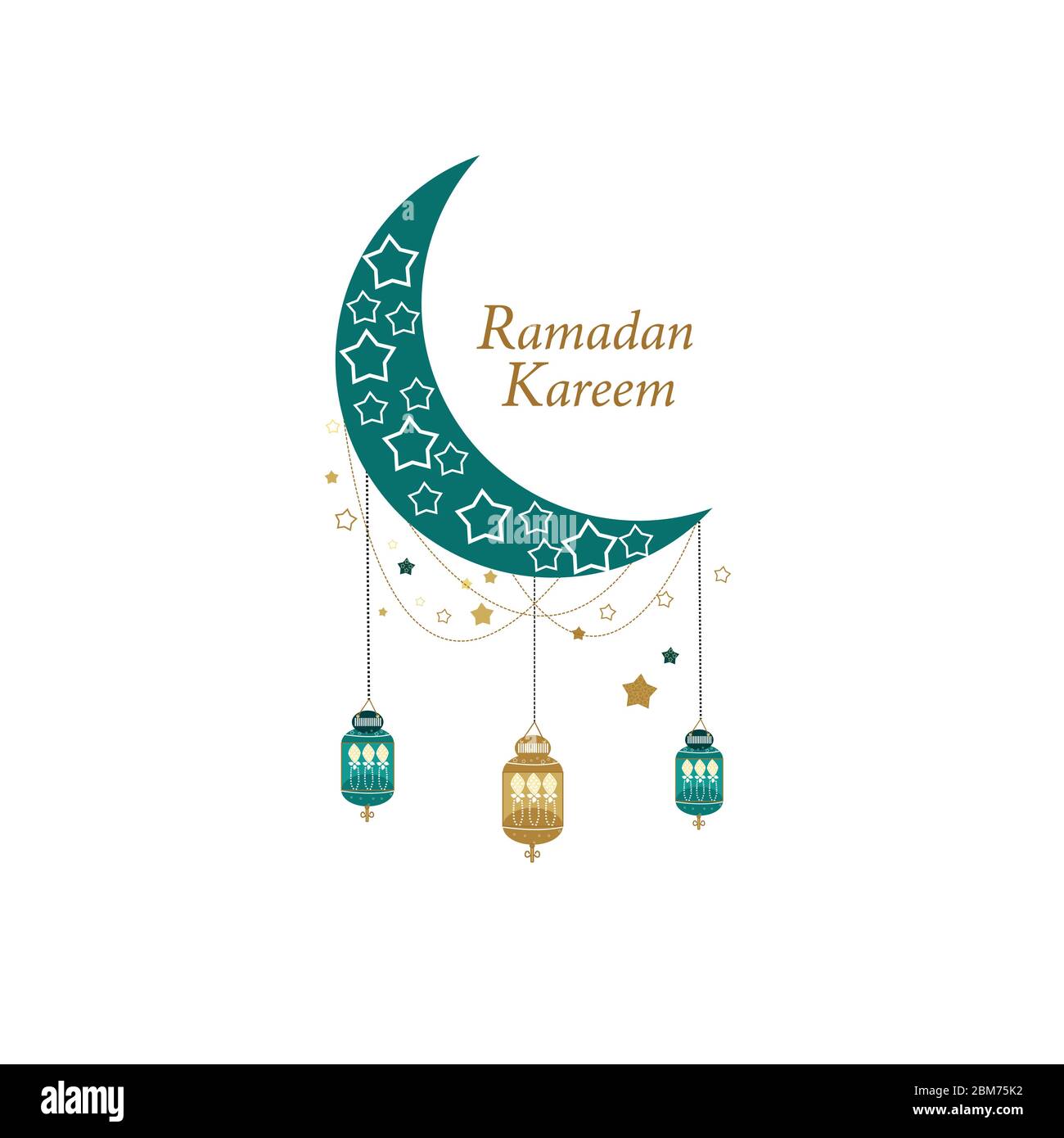 Ramadan Greeting card with gold and green colored moon, crescent ...