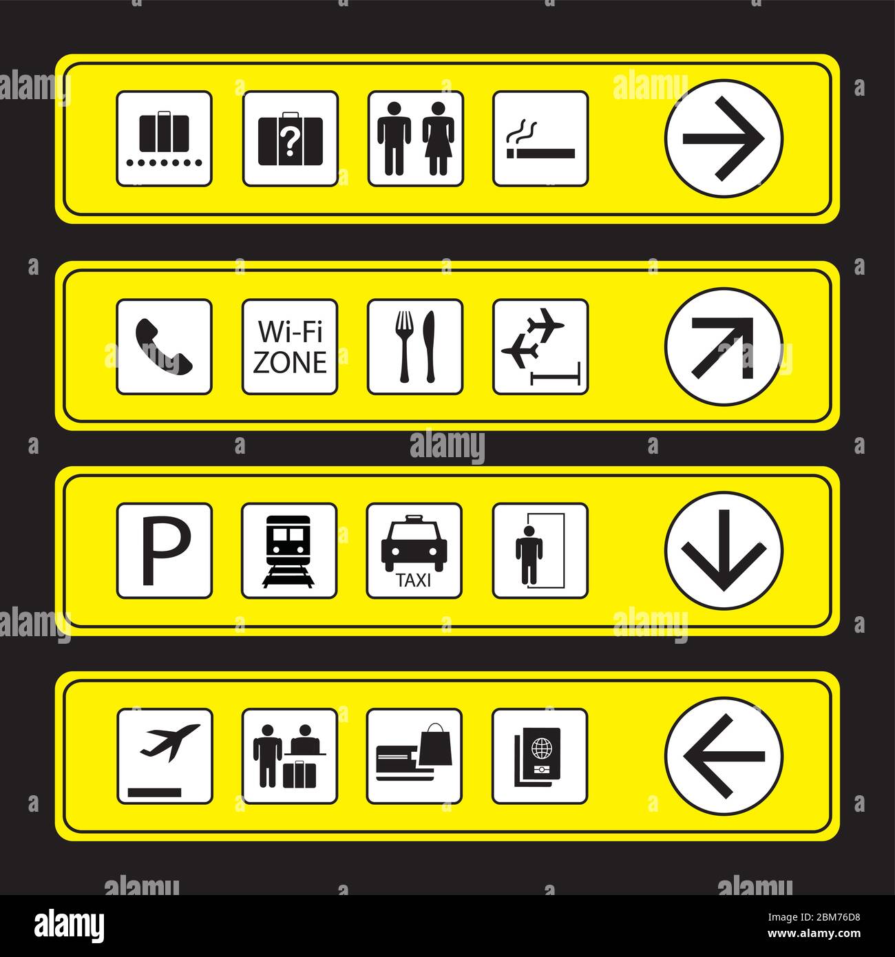 Set of Airport Signs with icons,vector illustration. Stock Vector