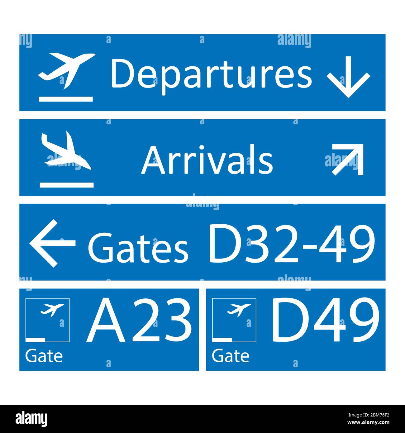 Blue and white Airport Signs template,isolated on white background,vector illustration. Stock Vector