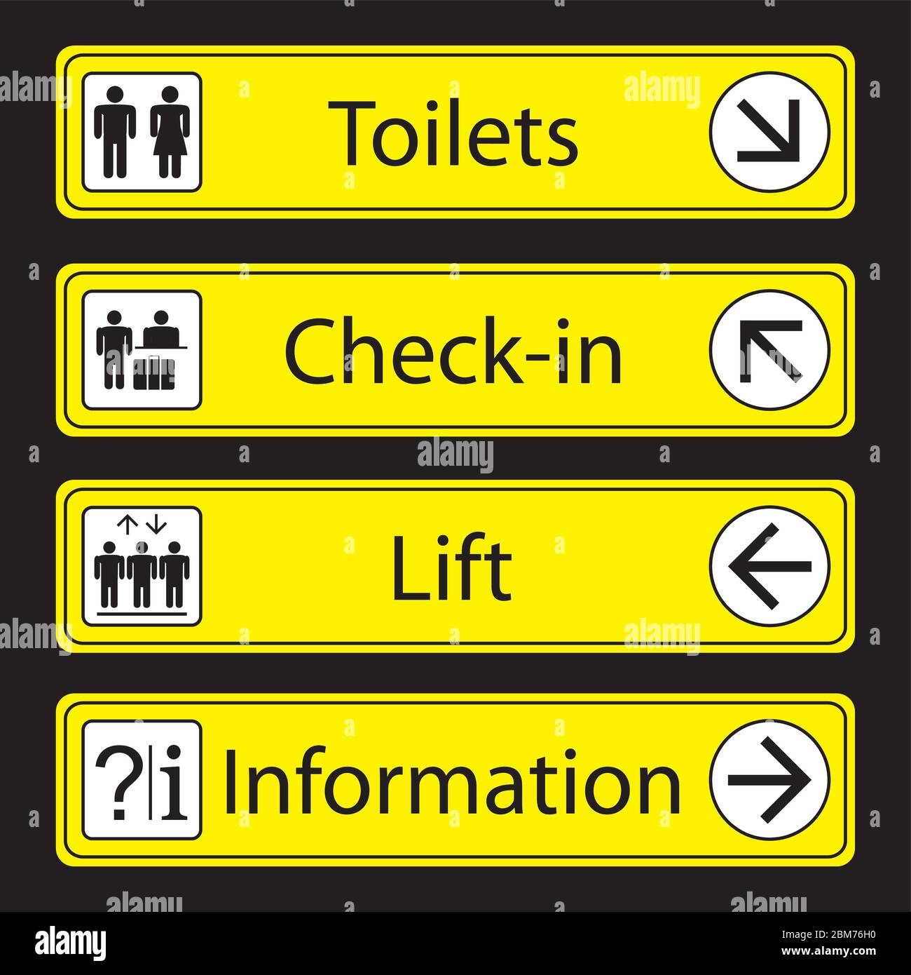 Airport Signs,isolated on black background,vector illustration. Stock Vector