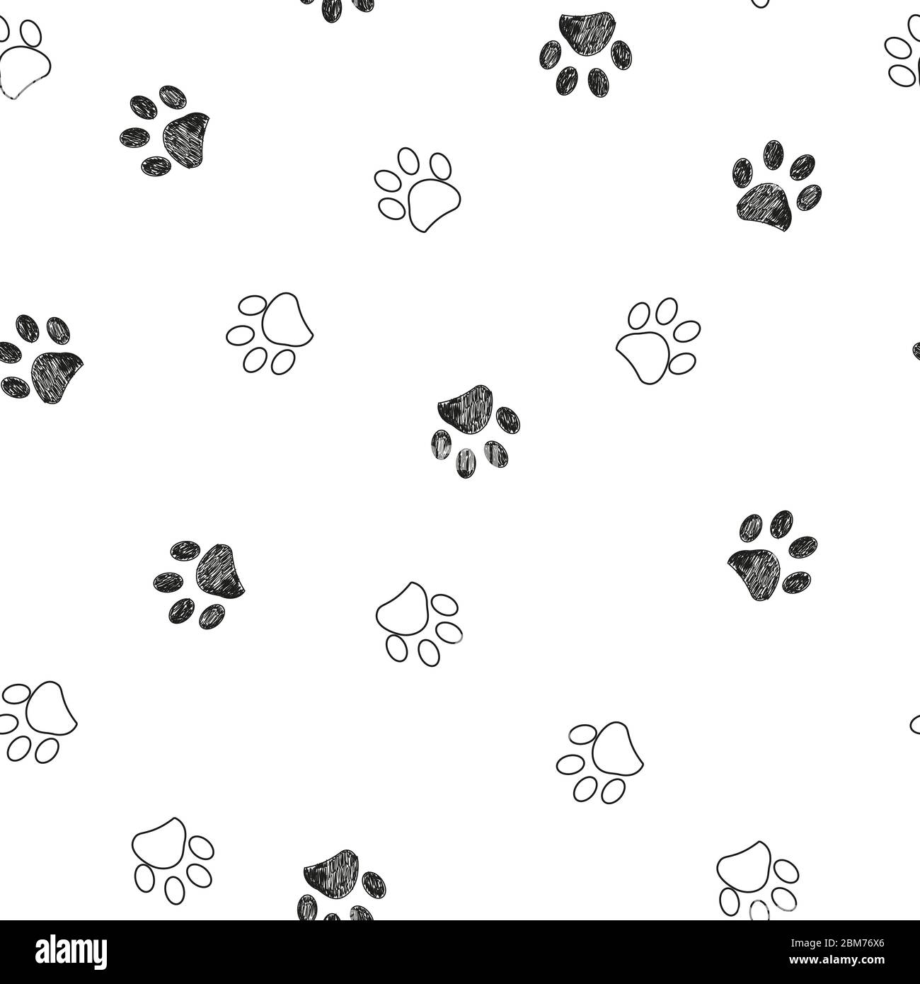 Black and white paw print repated pattern Stock Vector