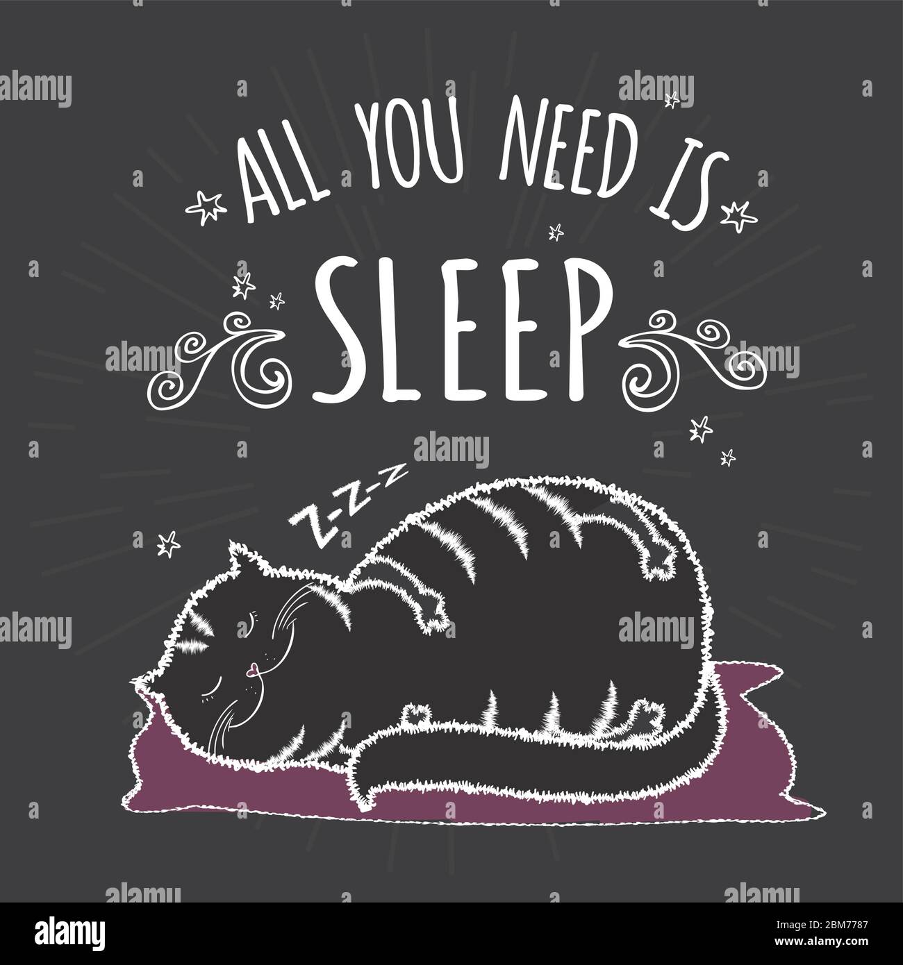 Adorable fat black cat is sleeping,funny lettering - all you need is ...