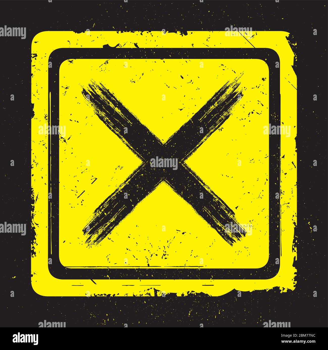 Hand drawn black cross sign on yellow,grunge background,vector illustration Stock Vector