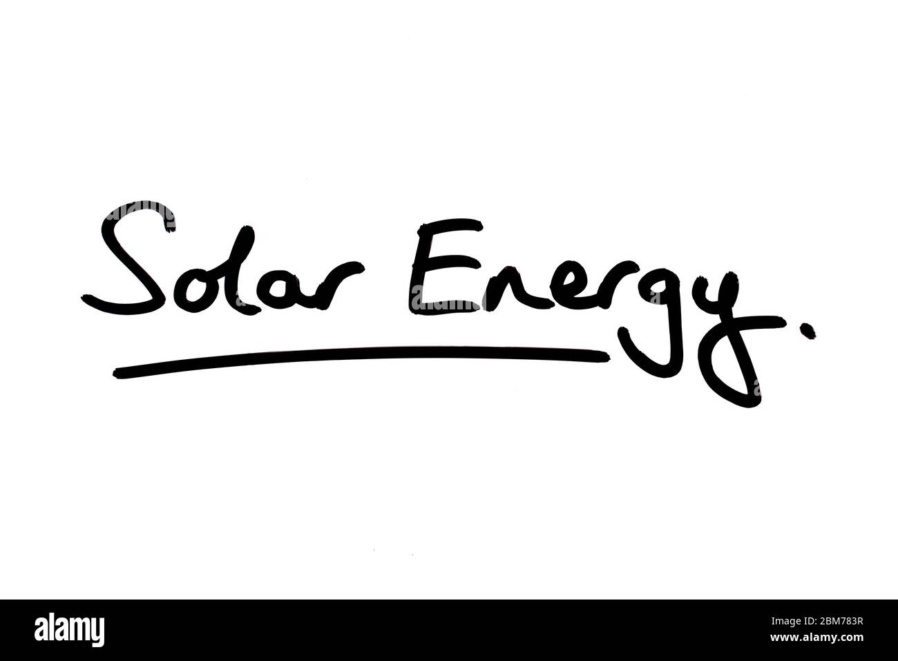Solar Energy handwritten on a white background. Stock Photo