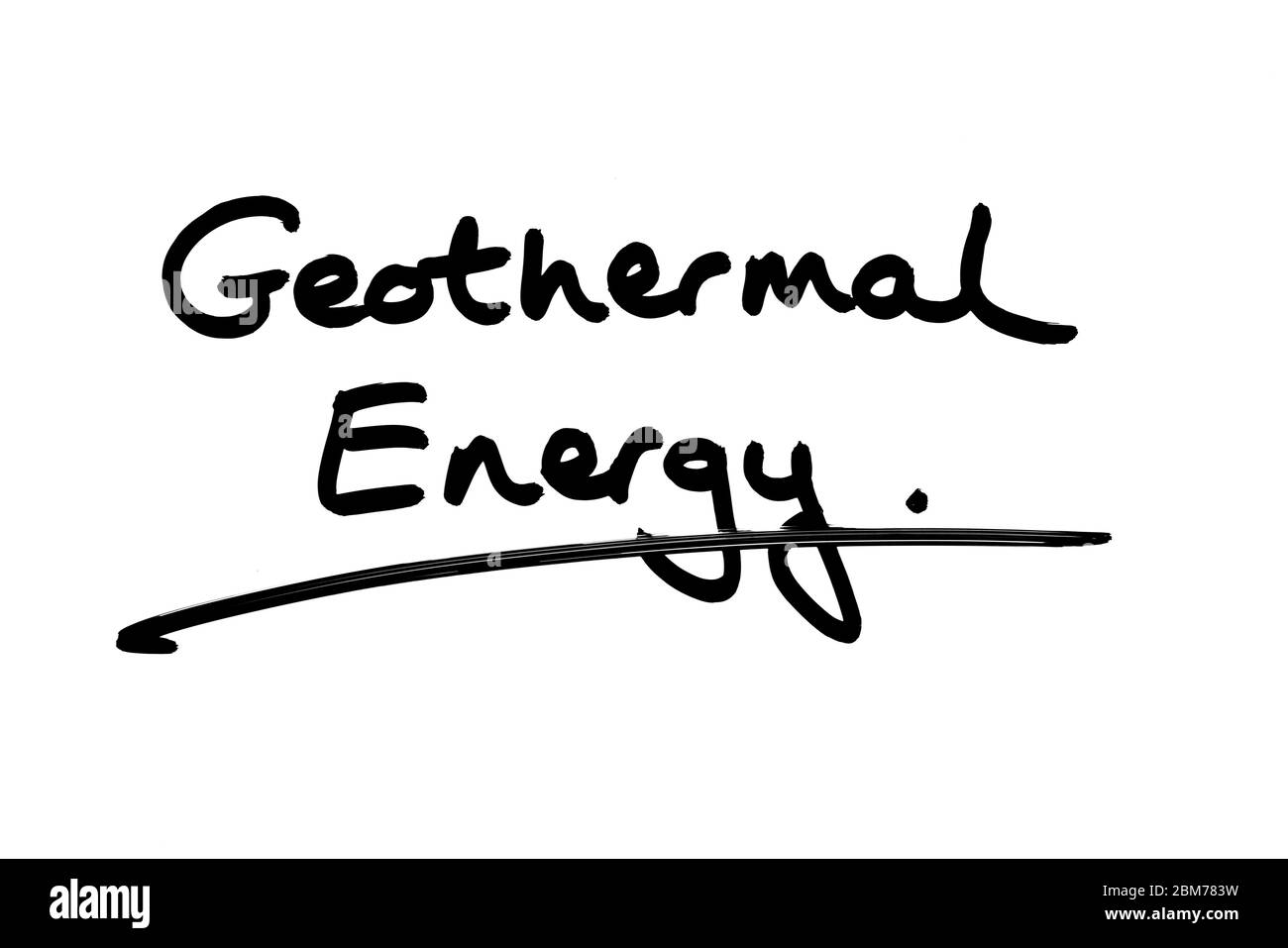 Geothermal Energy handwritten on a white background. Stock Photo