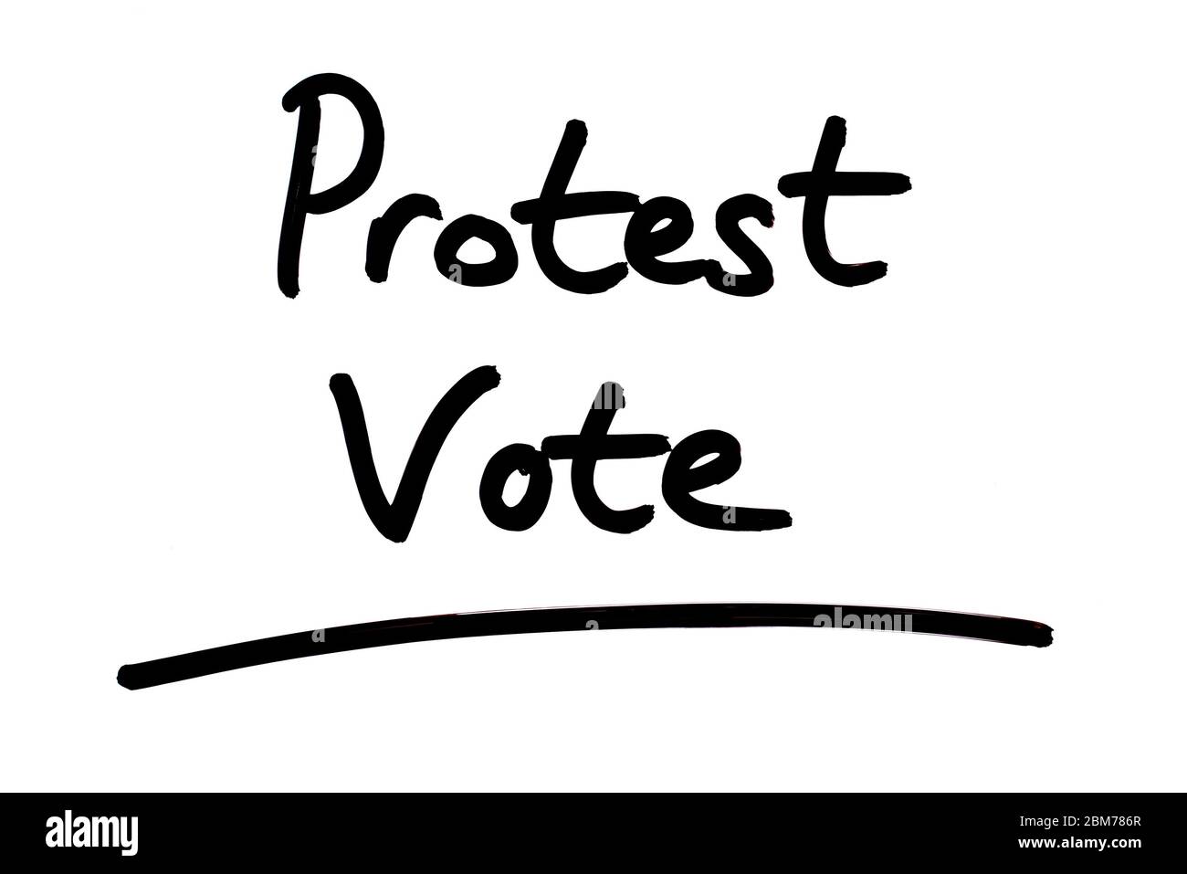 Protest Vote handwritten on a white background. Stock Photo