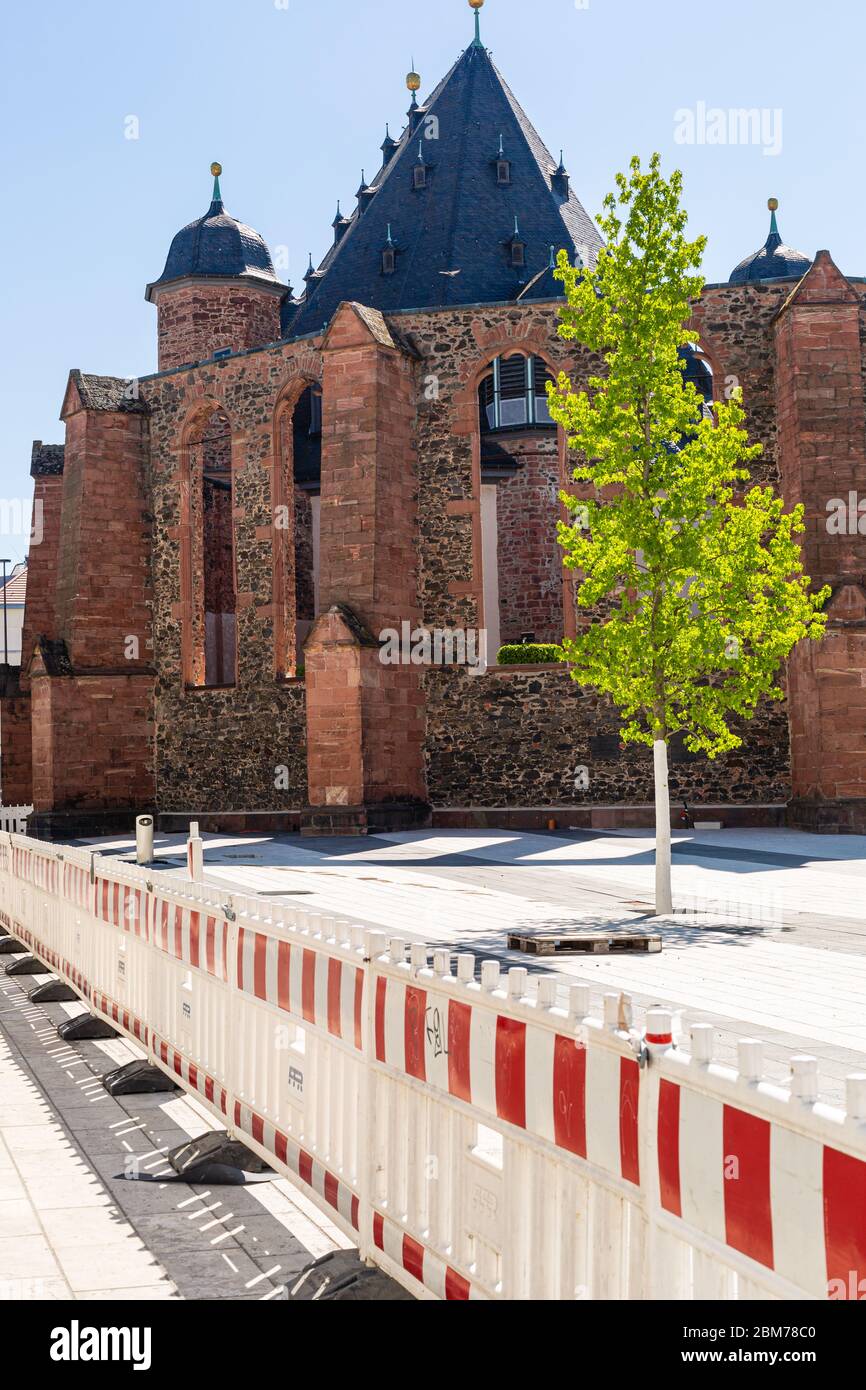 Ruins of a church in Hanau, Germany. Historic sites in the city. Sightseeing monuments. Stock Photo