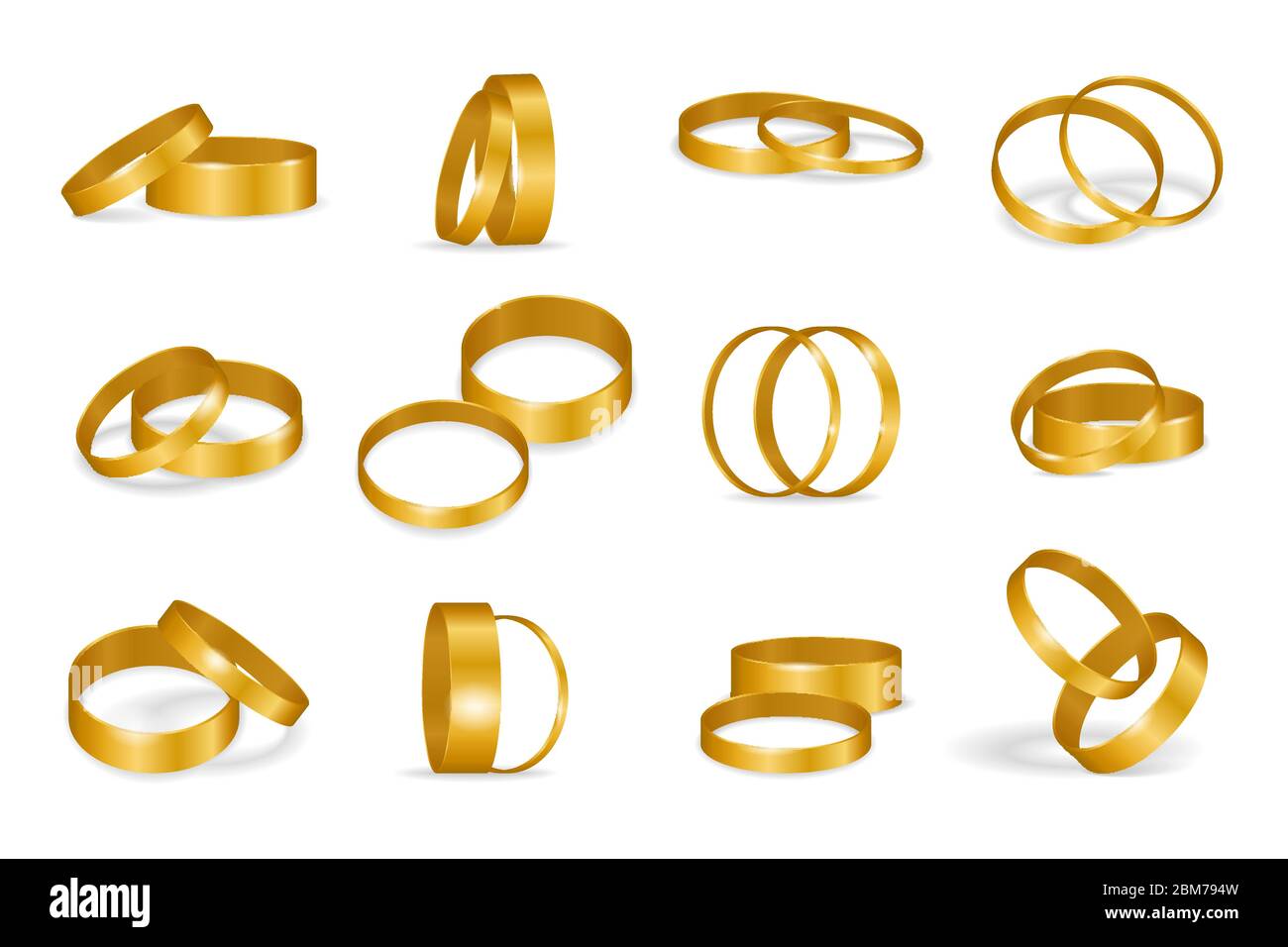 Set of wedding golden rings isolated on a white background. Realistic