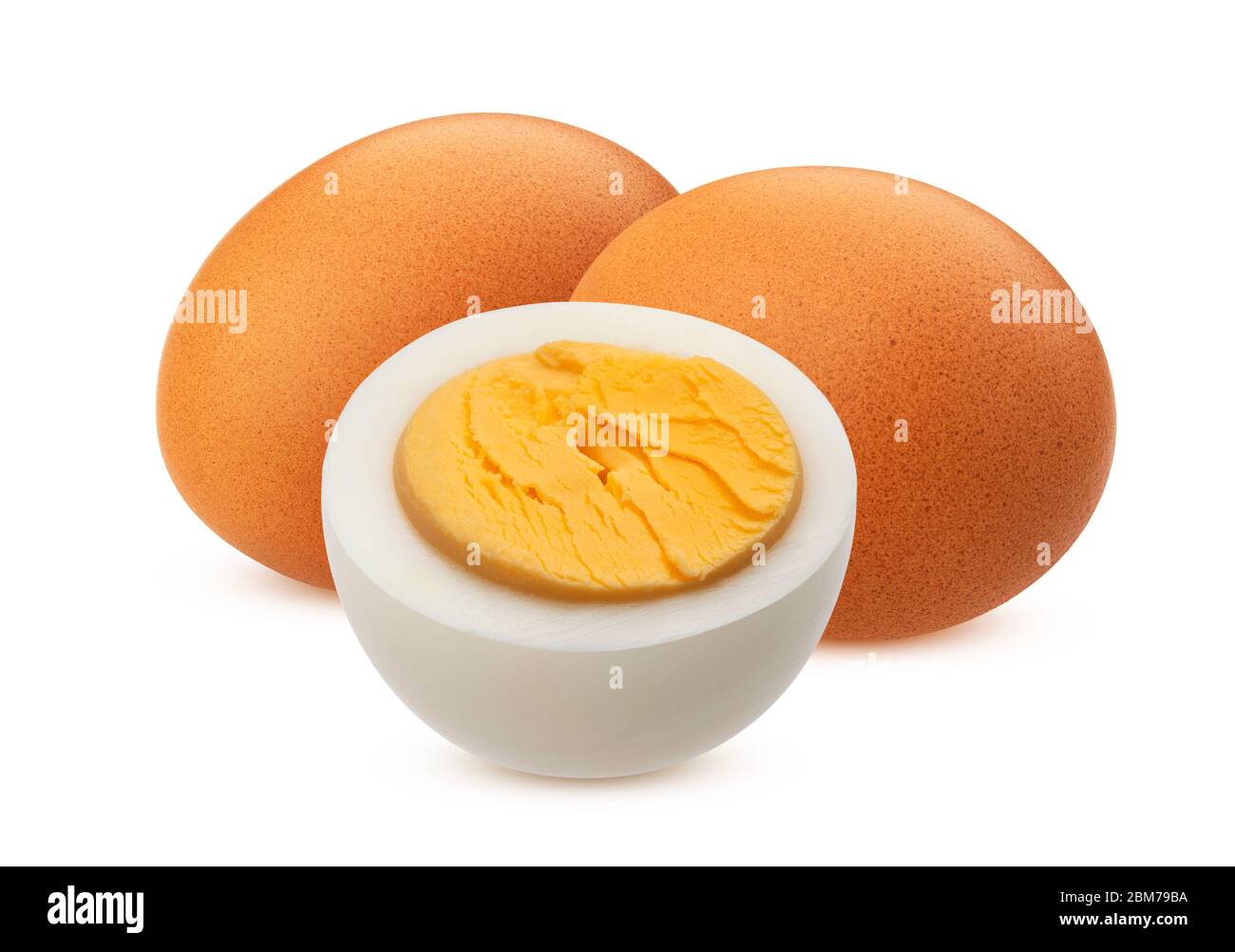 Hard boiled chicken eggs isolated on white background Stock Photo