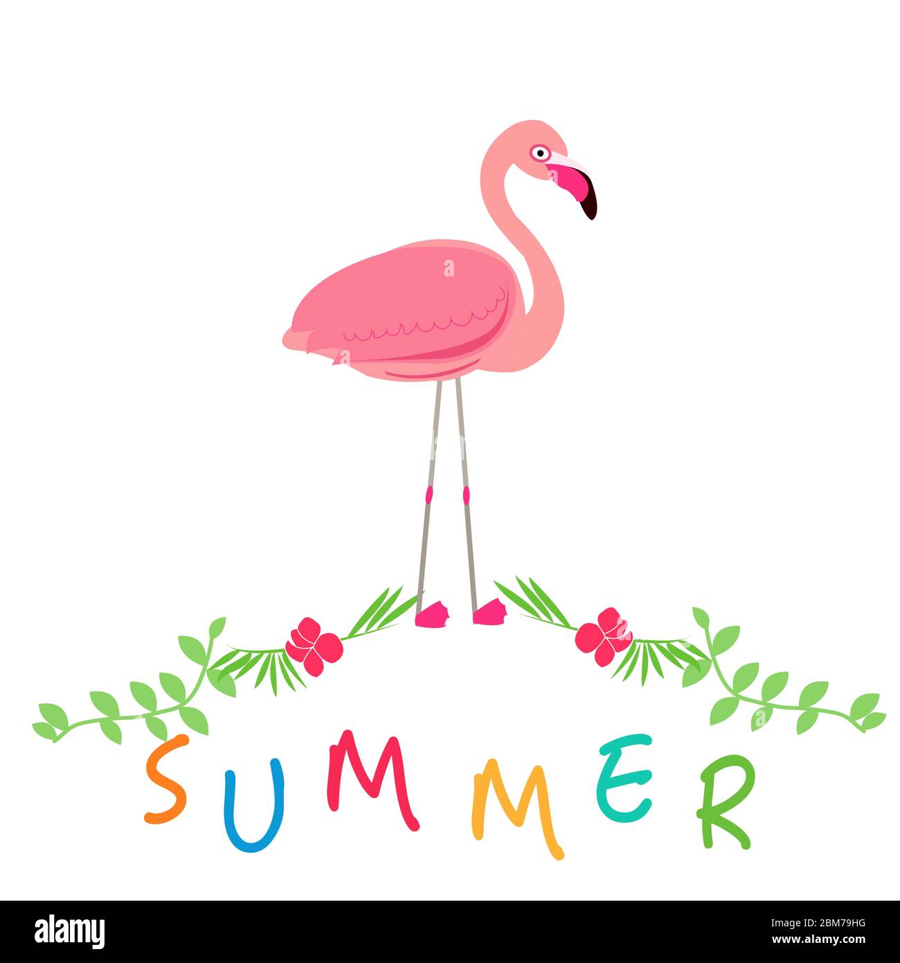 Summer icons with pink flamingo. Summer time background Stock Vector ...