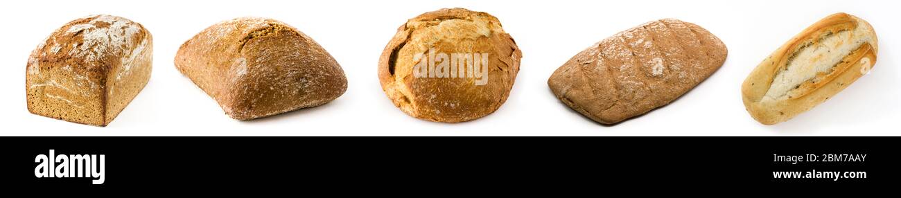 Set of different breads isolated on white background Stock Photo - Alamy