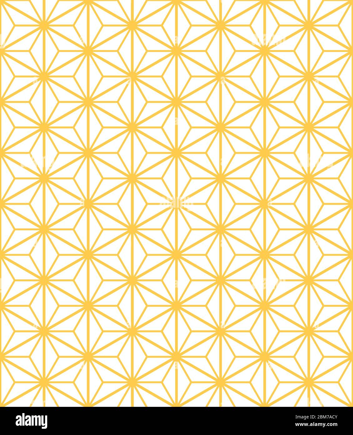 Seamless elegant kumiko asanoha traditional Japanese pattern in golden mustard yellow color on white background. Gold geometric vector pattern. Stock Vector