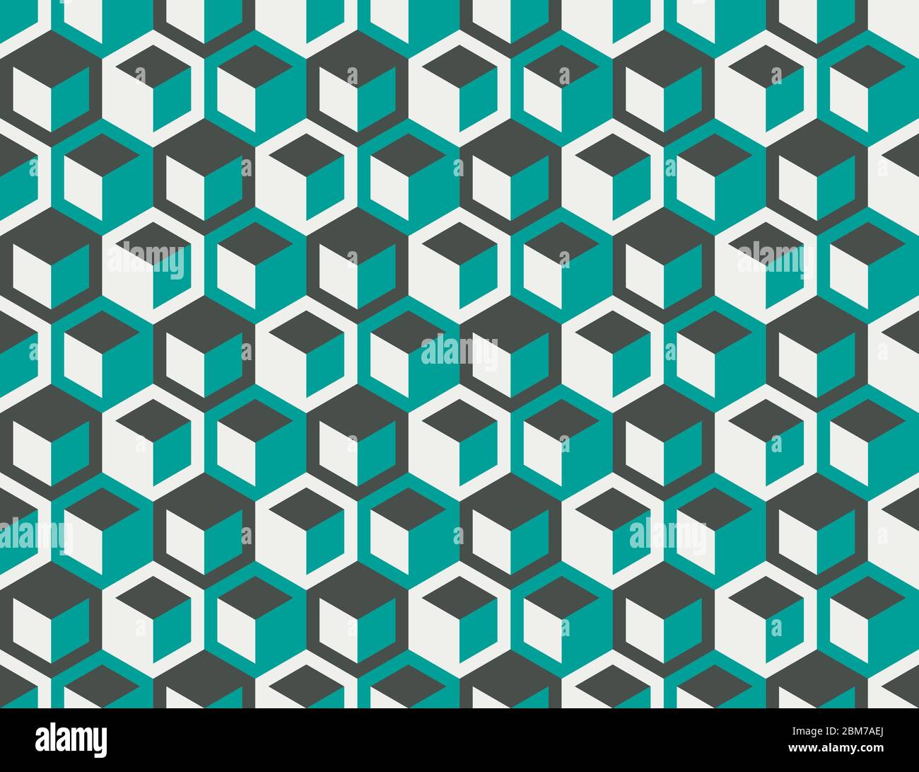 Abstract retro geometric seamless vector pattern with hexagons and cubes in retro colors. Seamless modern repeat surface pattern Stock Vector
