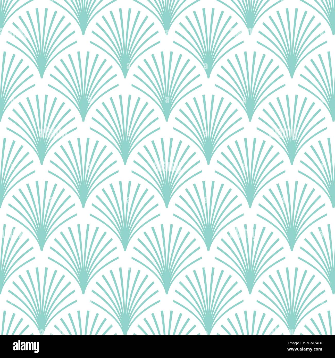 Elegant vintage style Art Deco Seamless Fan Pattern/stylized mint green palm leaf motif pattern on white background Stock Vector