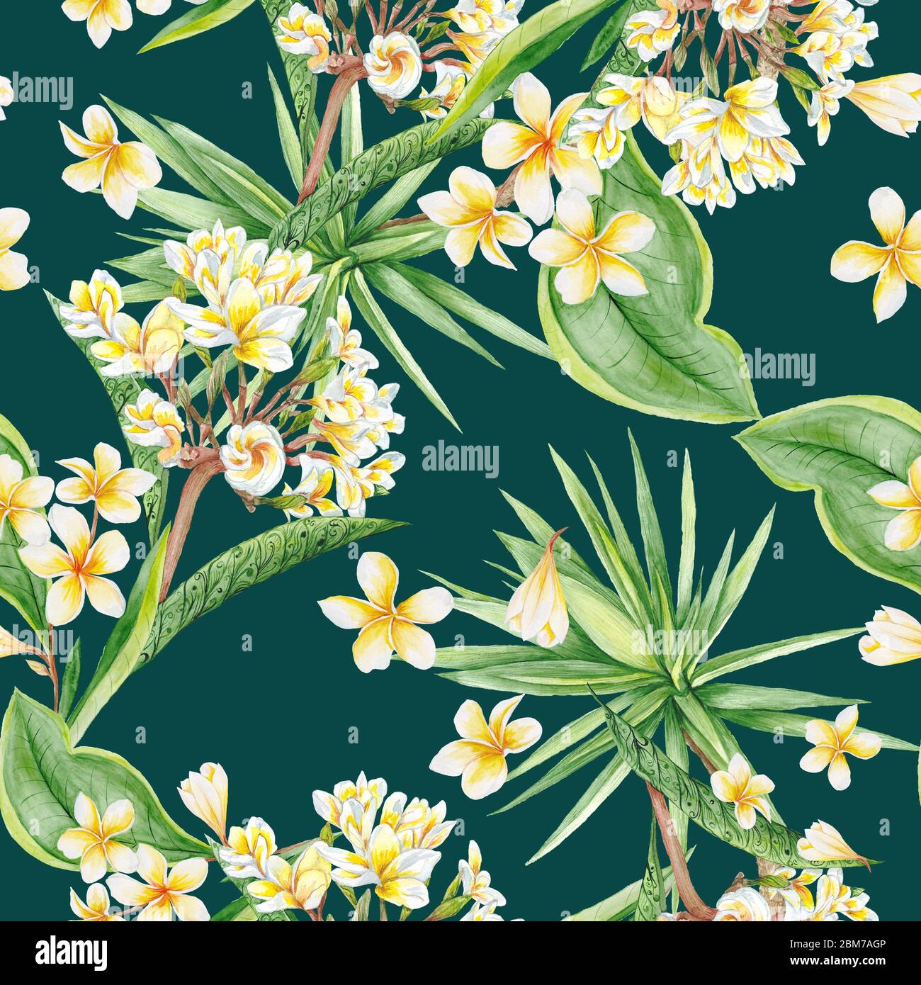 Watercolor Floral Exotic Tropical Seamless Eco Pattern Stock Photo - Alamy
