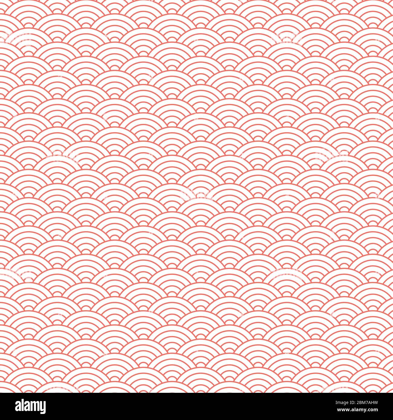 Elegant pink Japanese Seigaiha wave vector repeating pattern. Vintage style Art Deco Seamless Fan Pattern in living coral color. Stock Vector