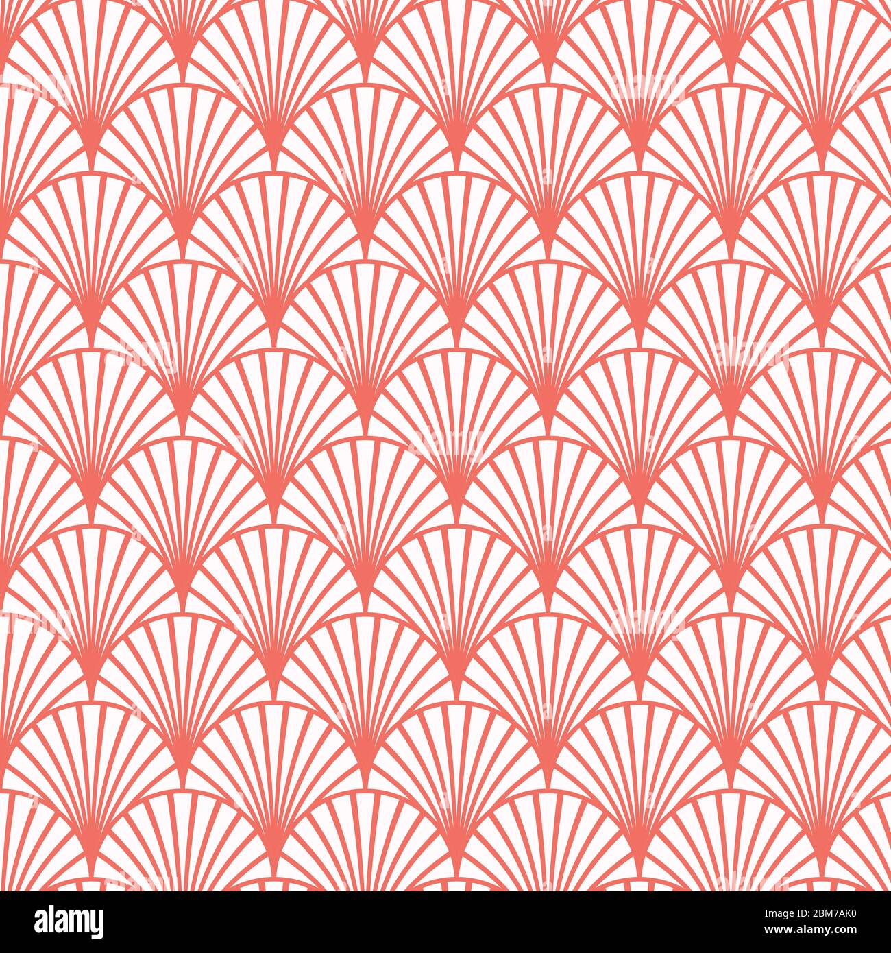 Vintage style elegant floral Art Deco Seamless Fan Pattern in living coral pink red color/retro texture vector pattern. Stock Vector