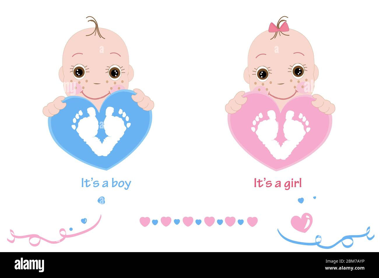 Twin Baby Girl And Boy Baby Feet And Hand Print Baby Arrival Card Pink Blue Colored Hearts Background Stock Vector Image Art Alamy
