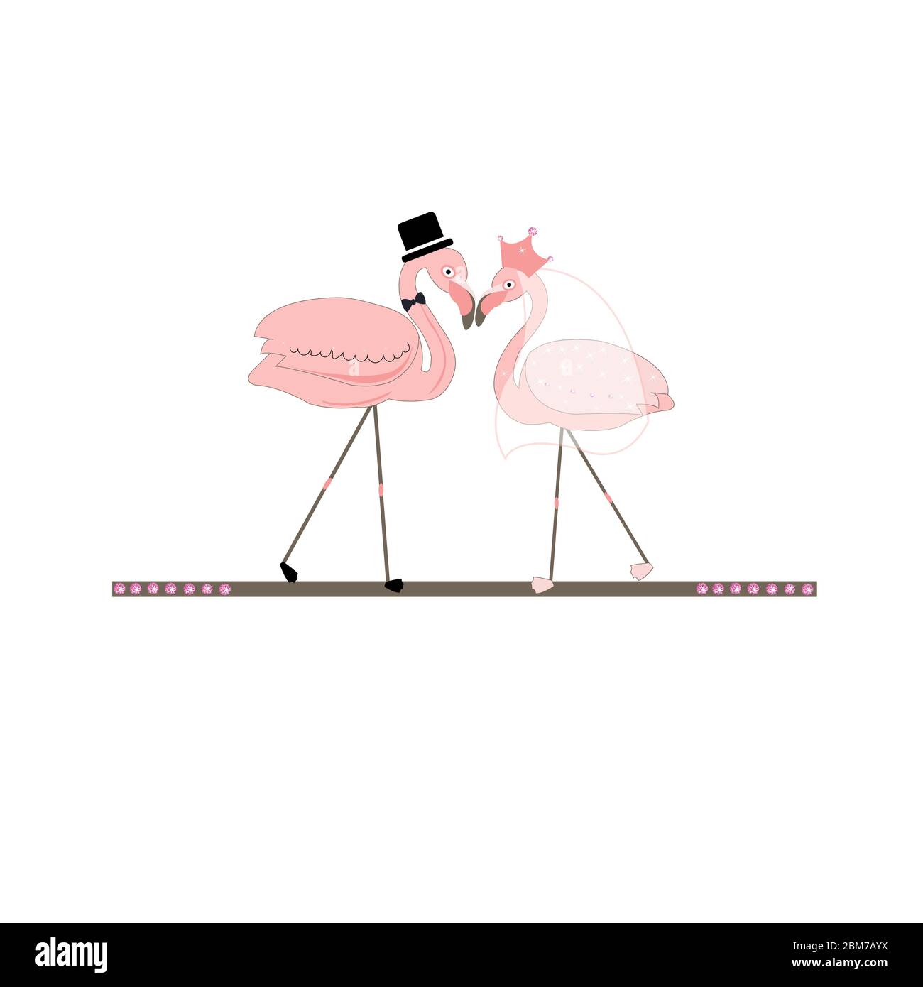 Flamingos. Bride groom. Wedding invitation Stock Vector