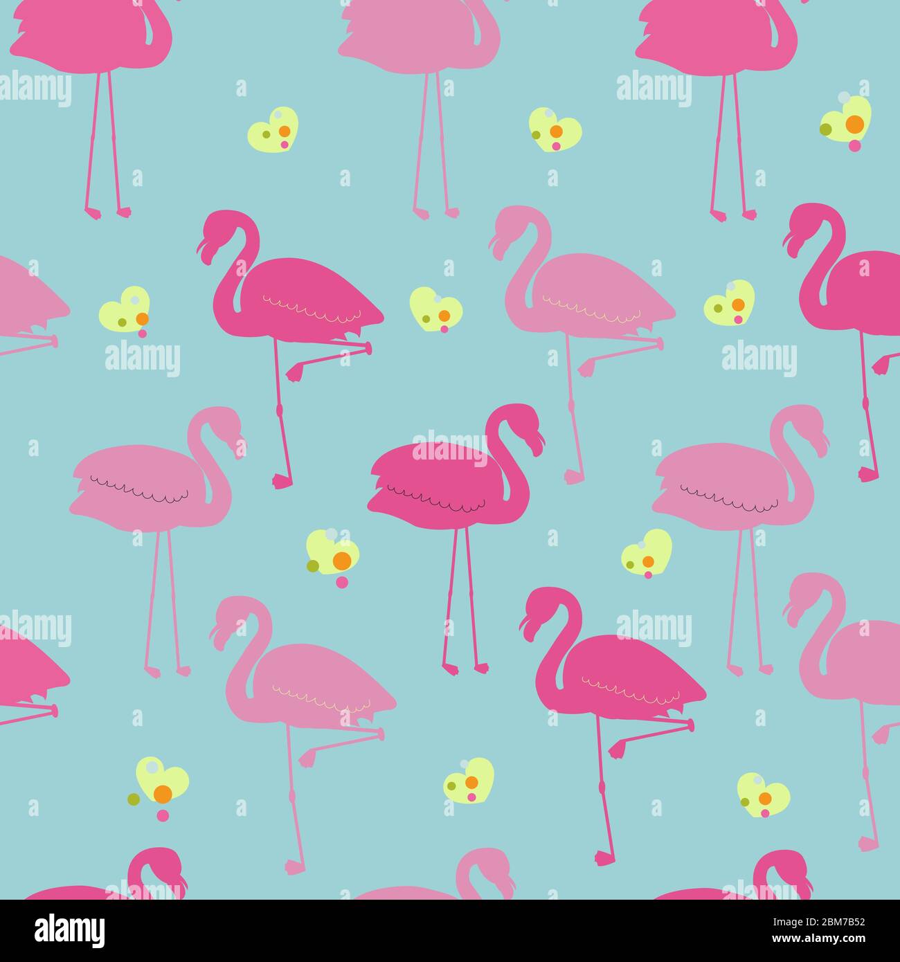 Pink flamingos with different poses seamless pattern turquoise background Stock Vector