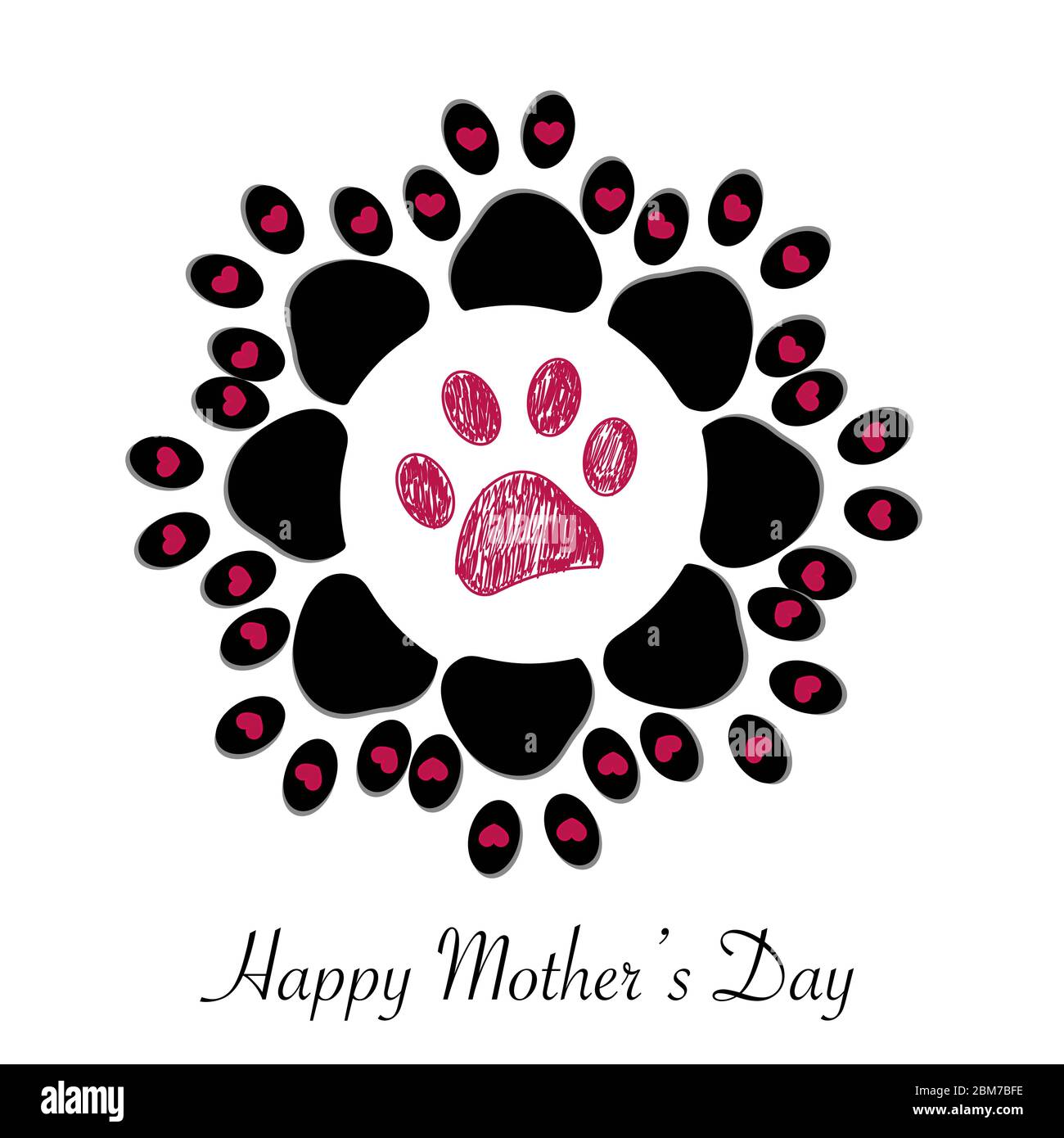 Flower made of Paw print with hearts and ''Happy Mother's Day'' text ...