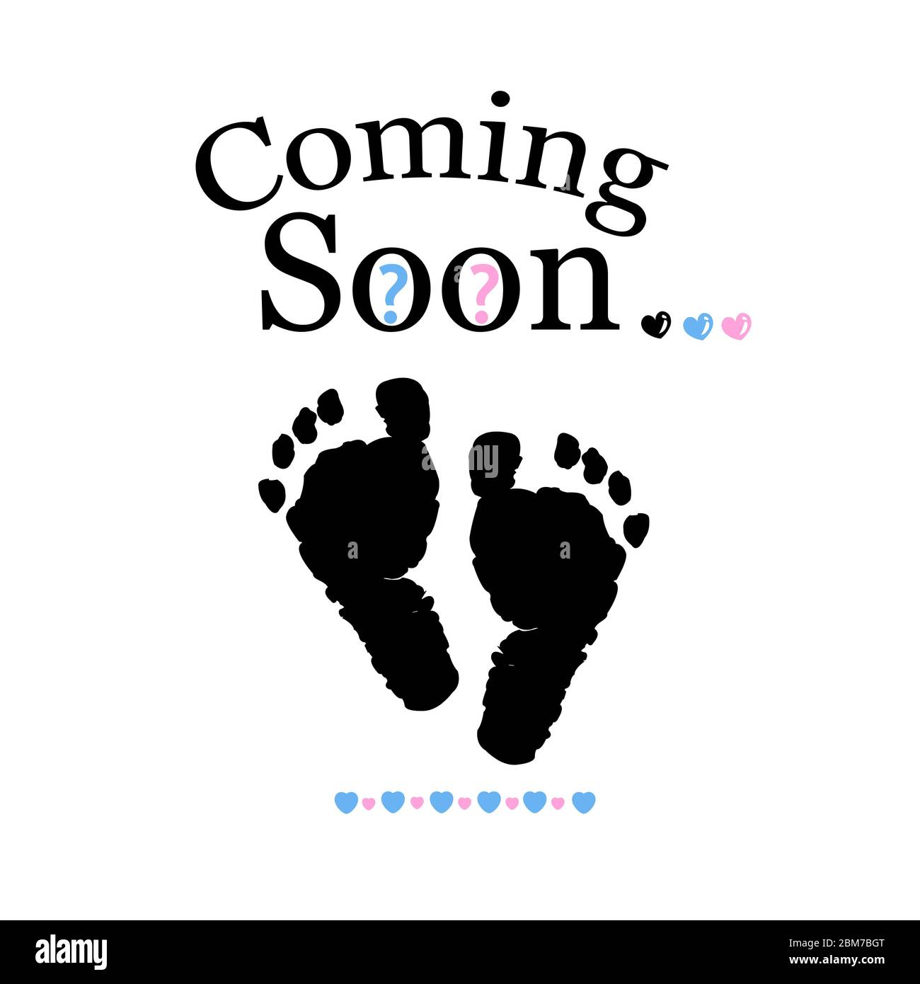 Coming soon baby foot prints. Baby gender reveal symbol. Girl, boy and