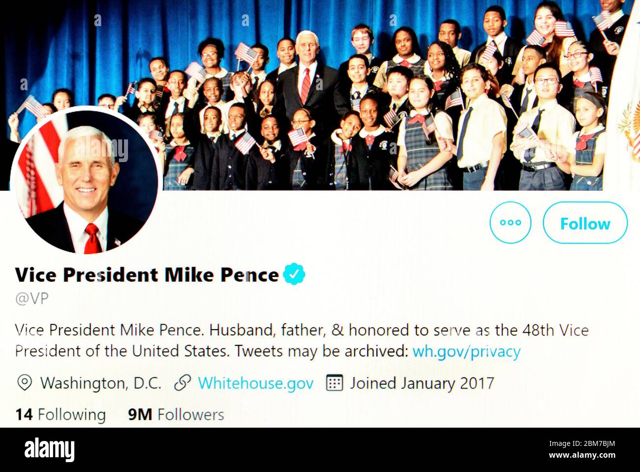 Twitter page (May 2020) Mike Pence, US Vice President Stock Photo