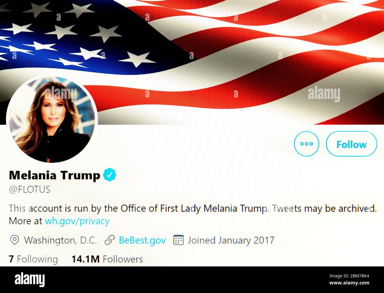 Twitter page (May 2020) Melania Trump - US First Lady Stock Photo