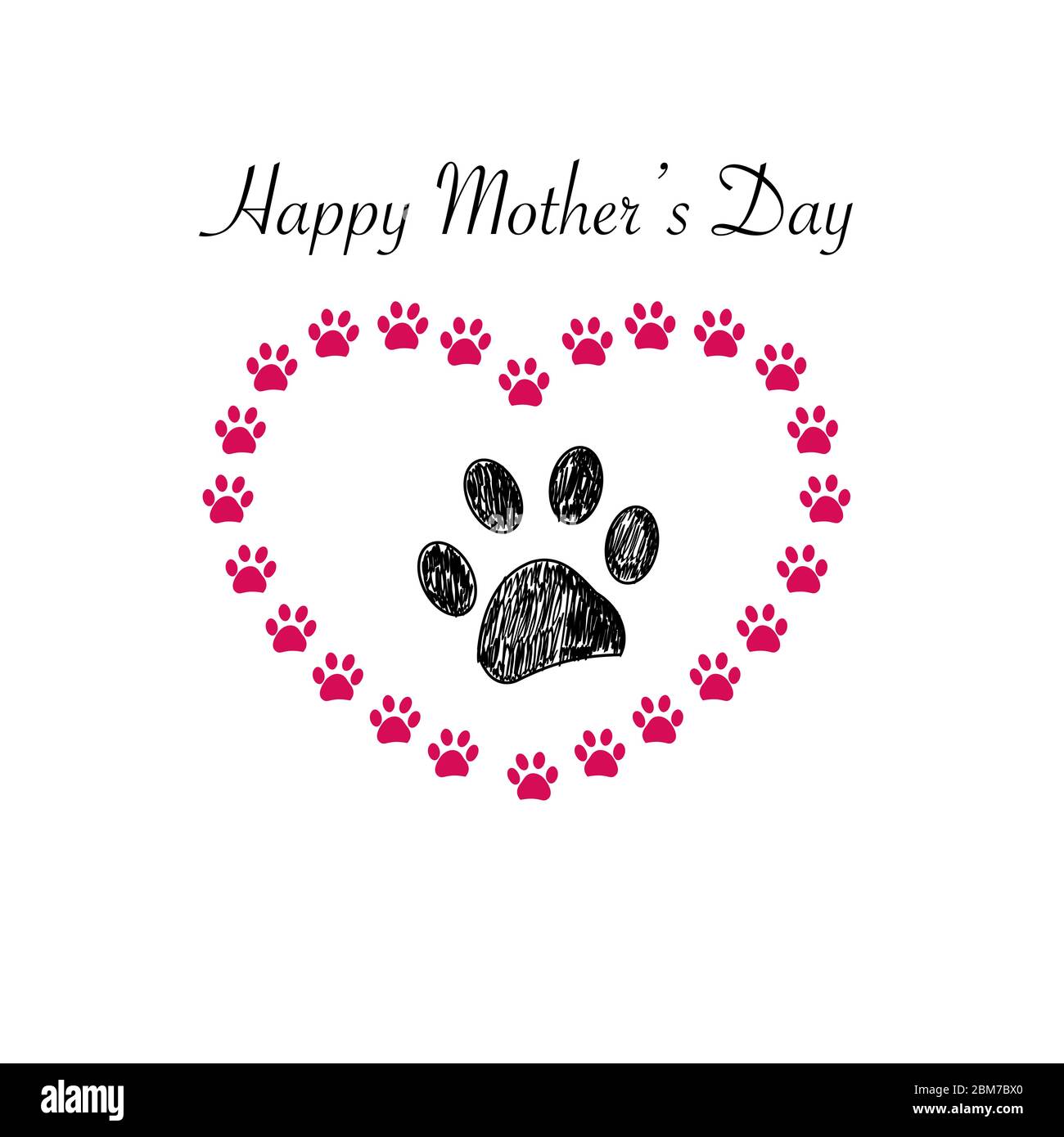 Paw print with hearts. Happy Mother's Day greeting card background ...