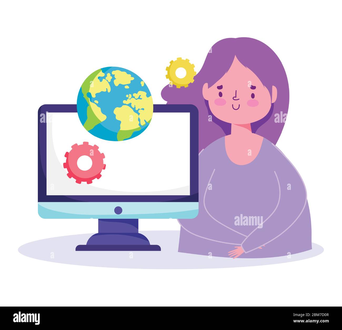 online education, girl student computer world lesson course vector ...