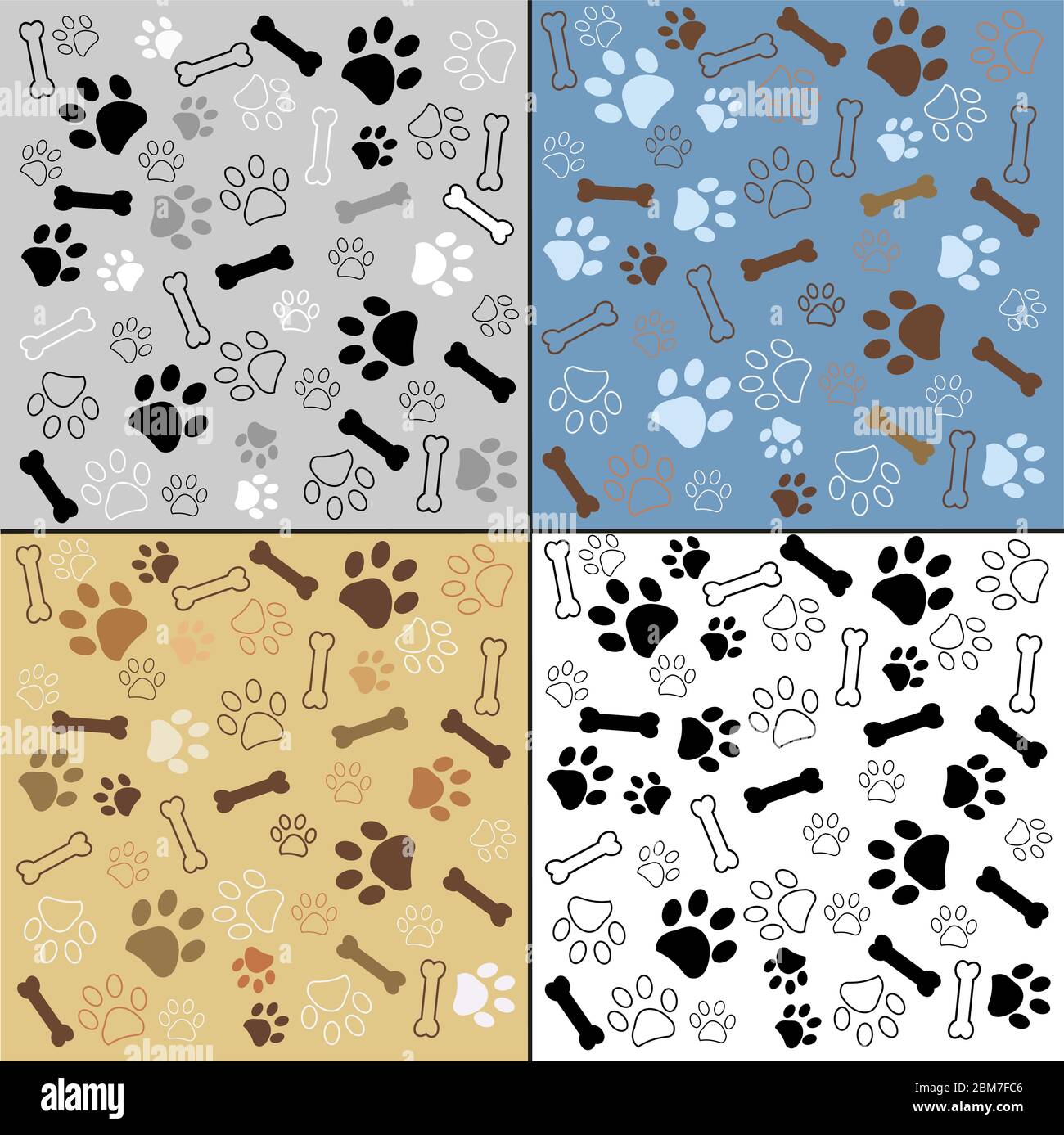 Dog paw and bone vector illustration pattern background wallpaper Stock Vector